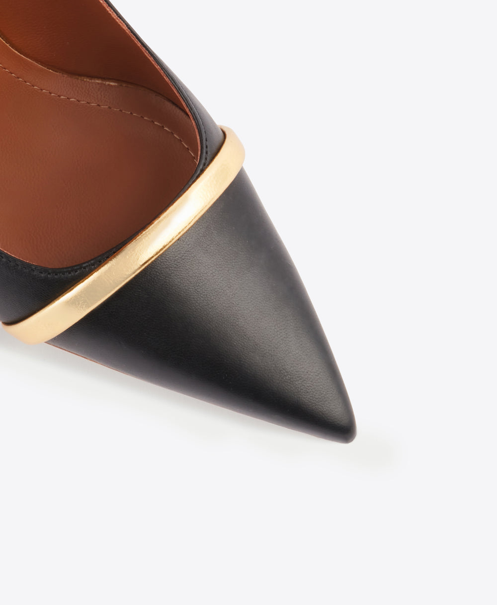 Women's Black & Gold Leather Heeled Pumps Malone Souliers