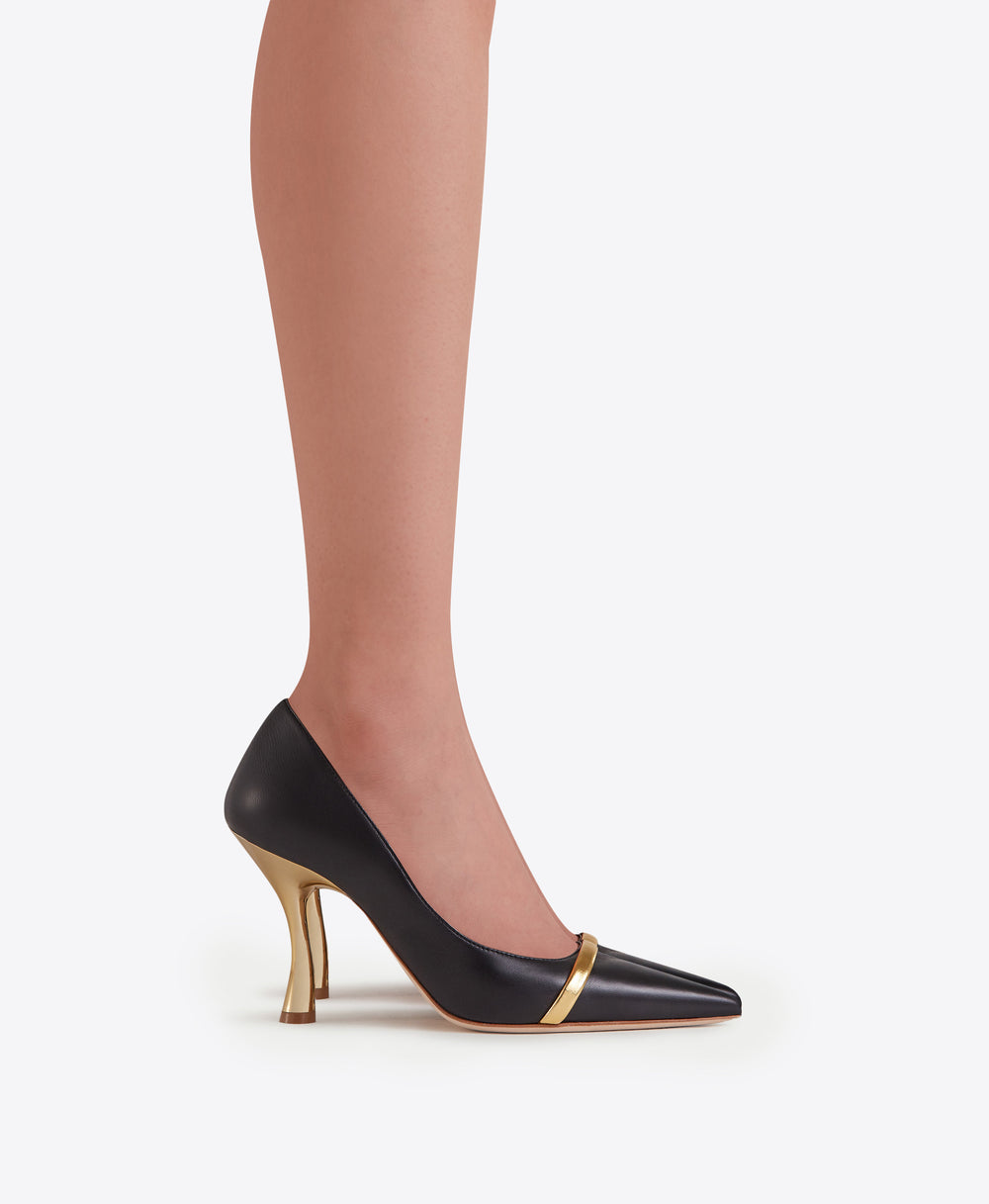 Women's Black & Gold Leather Heeled Pumps Malone Souliers