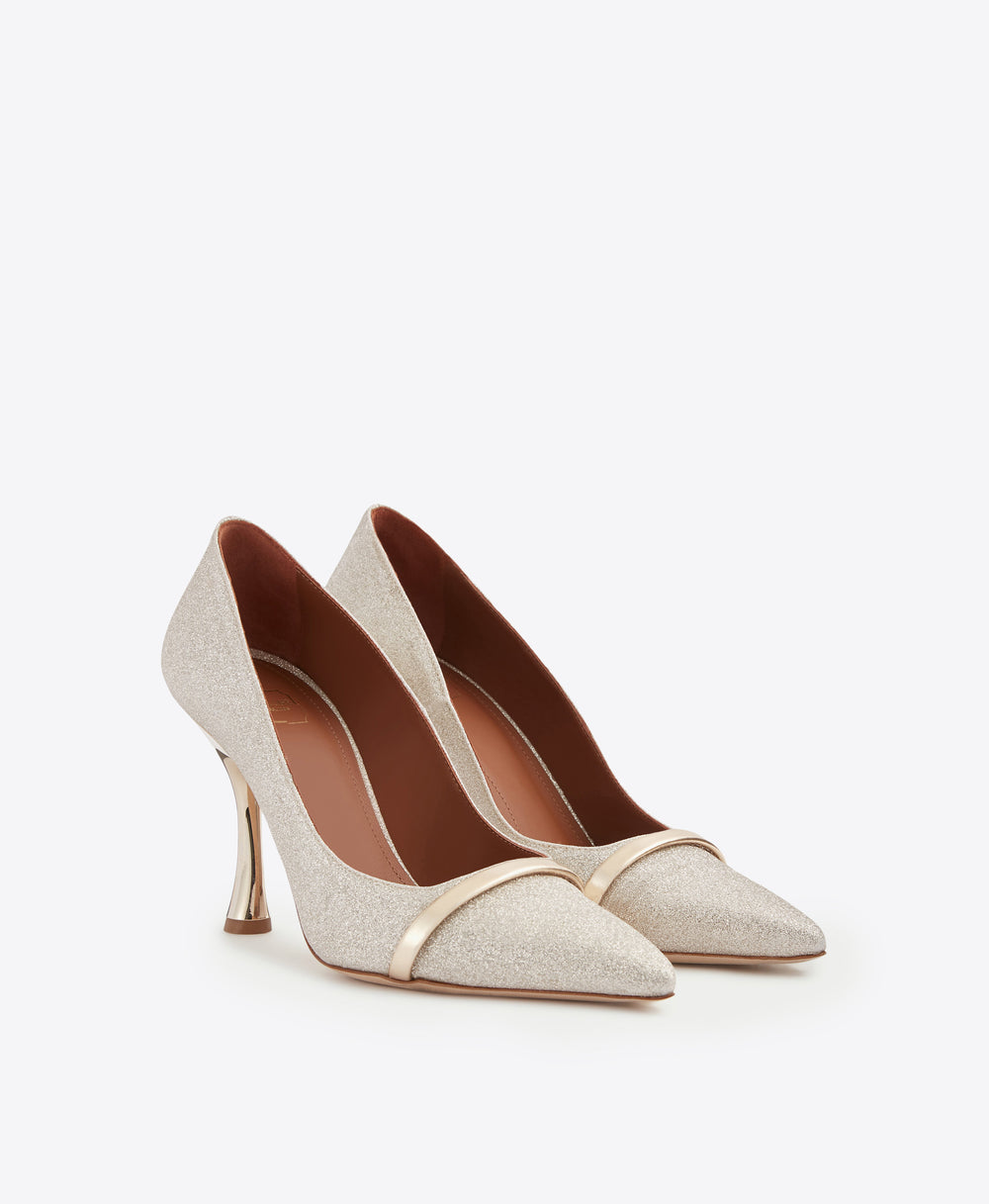 Women's Platino Glitter Leather Heeled Pumps Malone Souliers