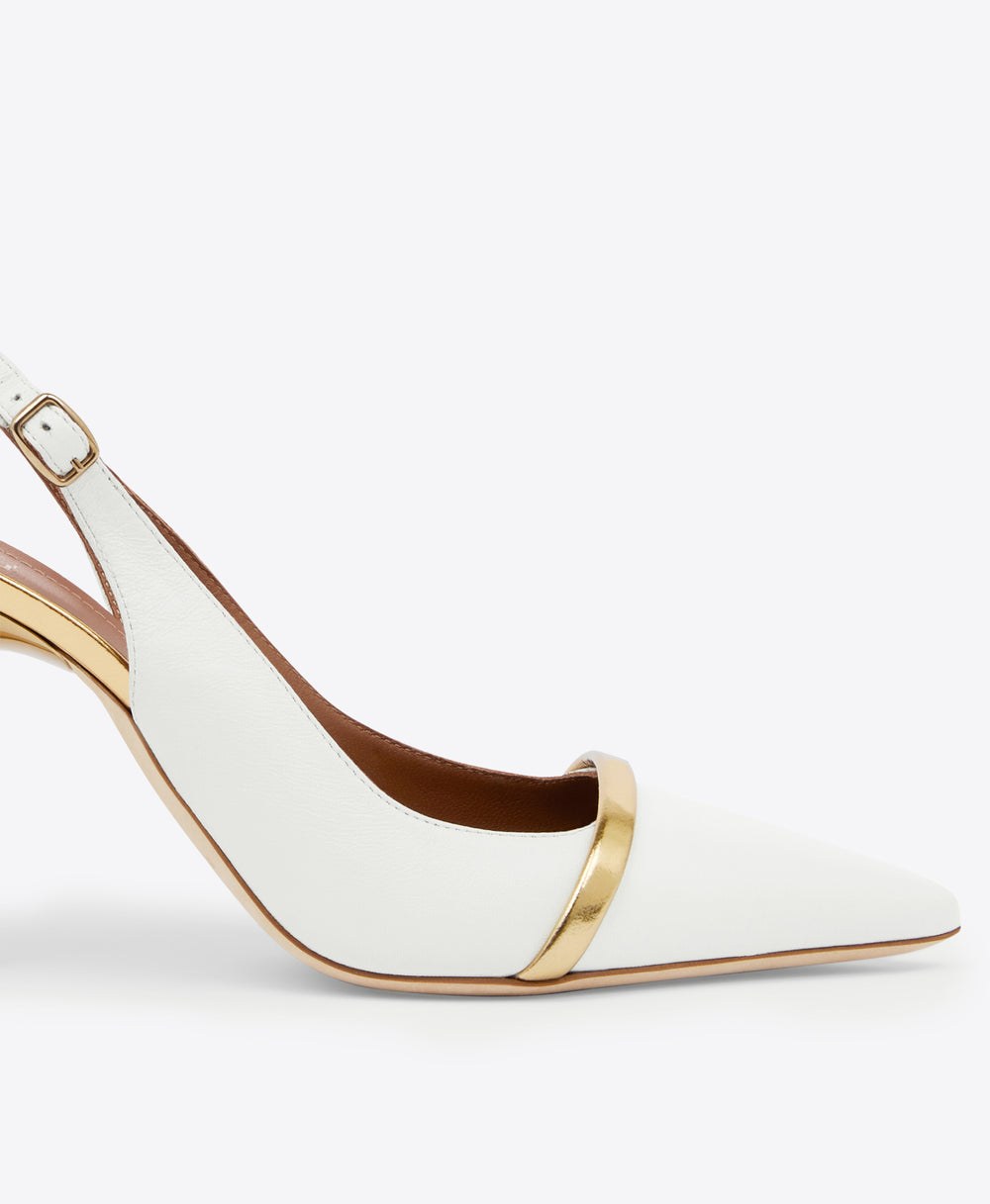 Women's White & Gold Leather Slingback Heels Malone Souliers