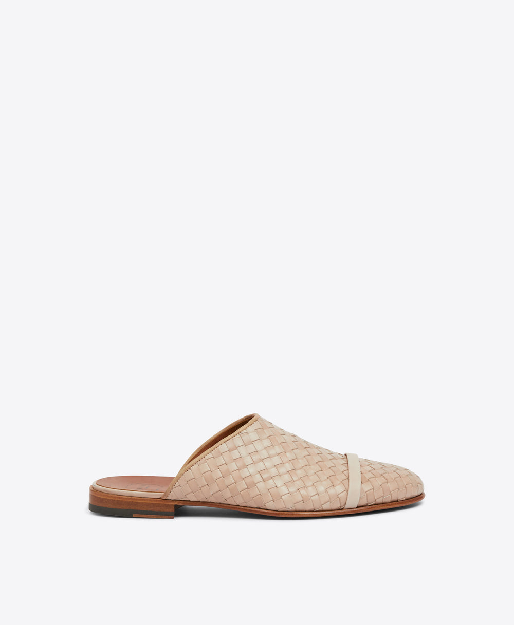 Men's Camel Woven Leather Open Back Slippers Malone Souliers