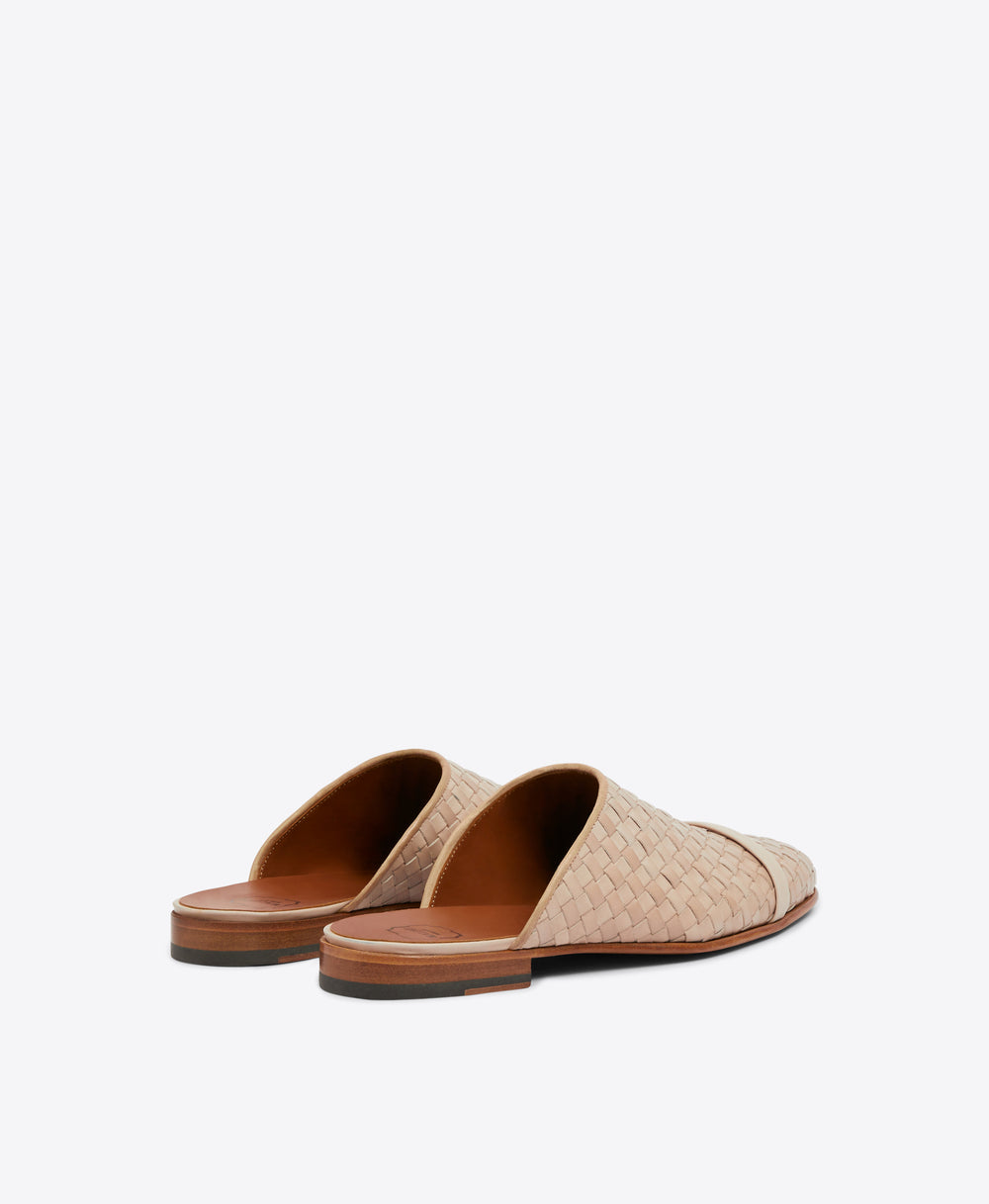 Men's Camel Woven Leather Open Back Slippers Malone Souliers