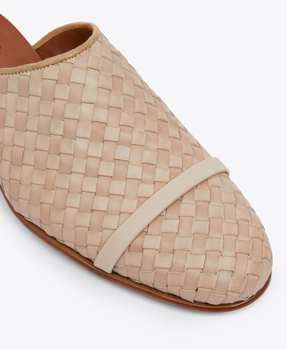 Men's Camel Woven Leather Open Back Slippers Malone Souliers