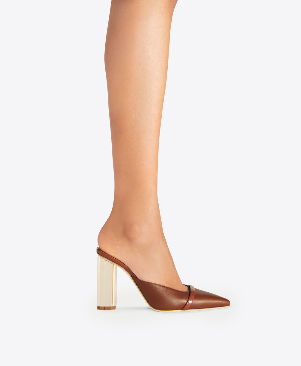 Women's Brown Leather Block Heel Mules Malone Souliers