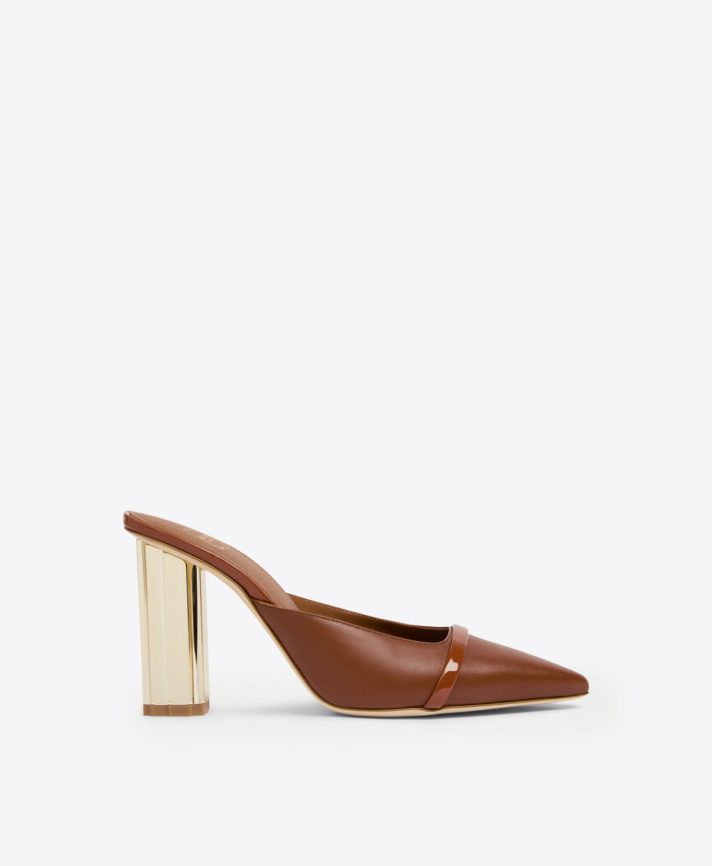 Women's Brown Leather Block Heel Mules Malone Souliers