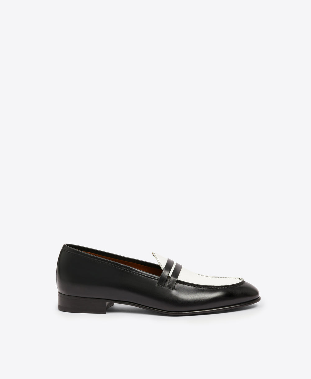 Men's Black and White Leather Penny Loafers  Malone Souliers