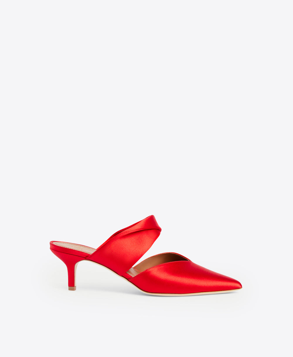 Malone Souliers Maisie 45mm Red Satin Kitten Heel Mules