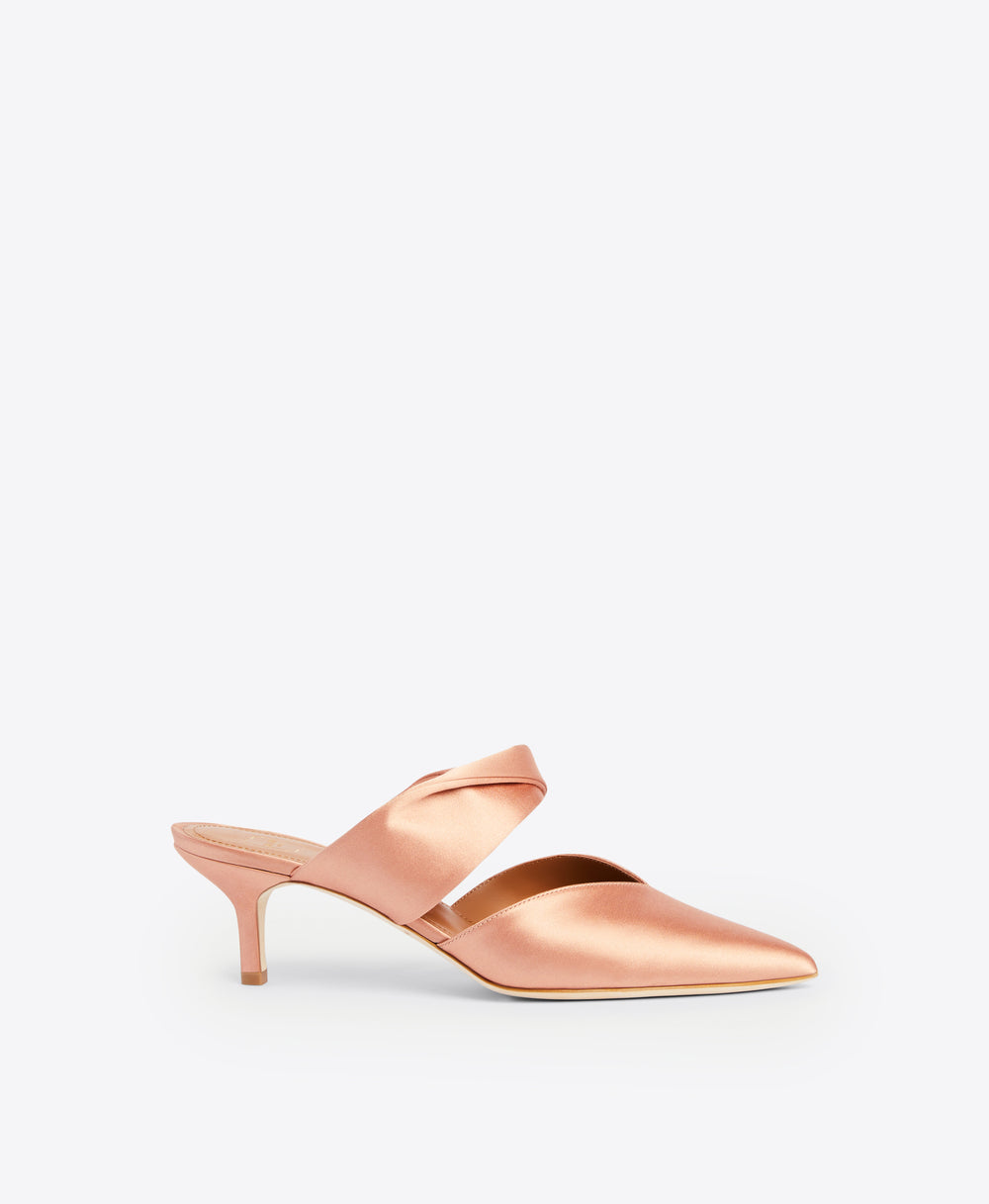 Malone Souliers Maisie 45mm Blush Satin Kitten Heel Mules