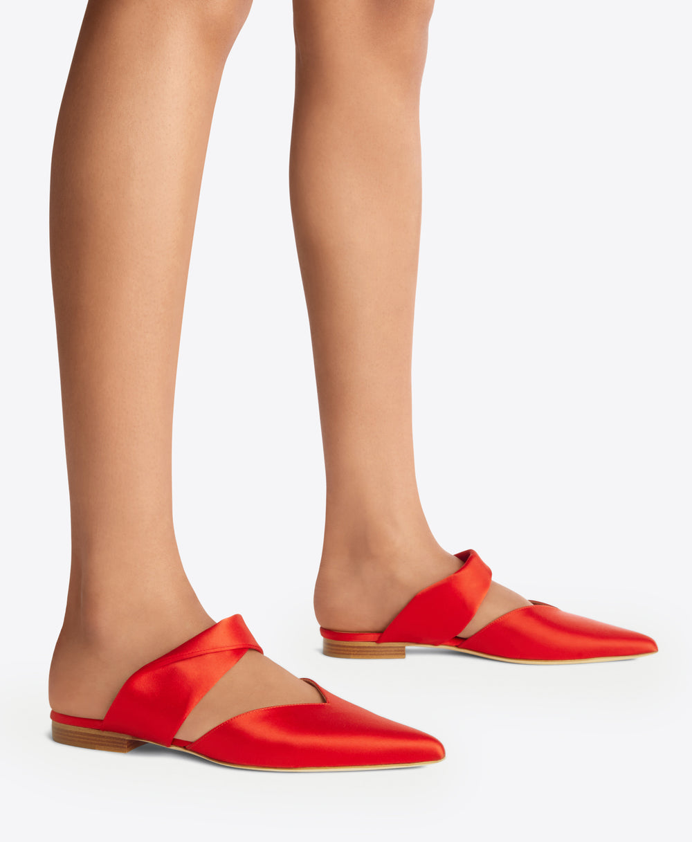 Malone Souliers Maisie Red Satin Flat Mules