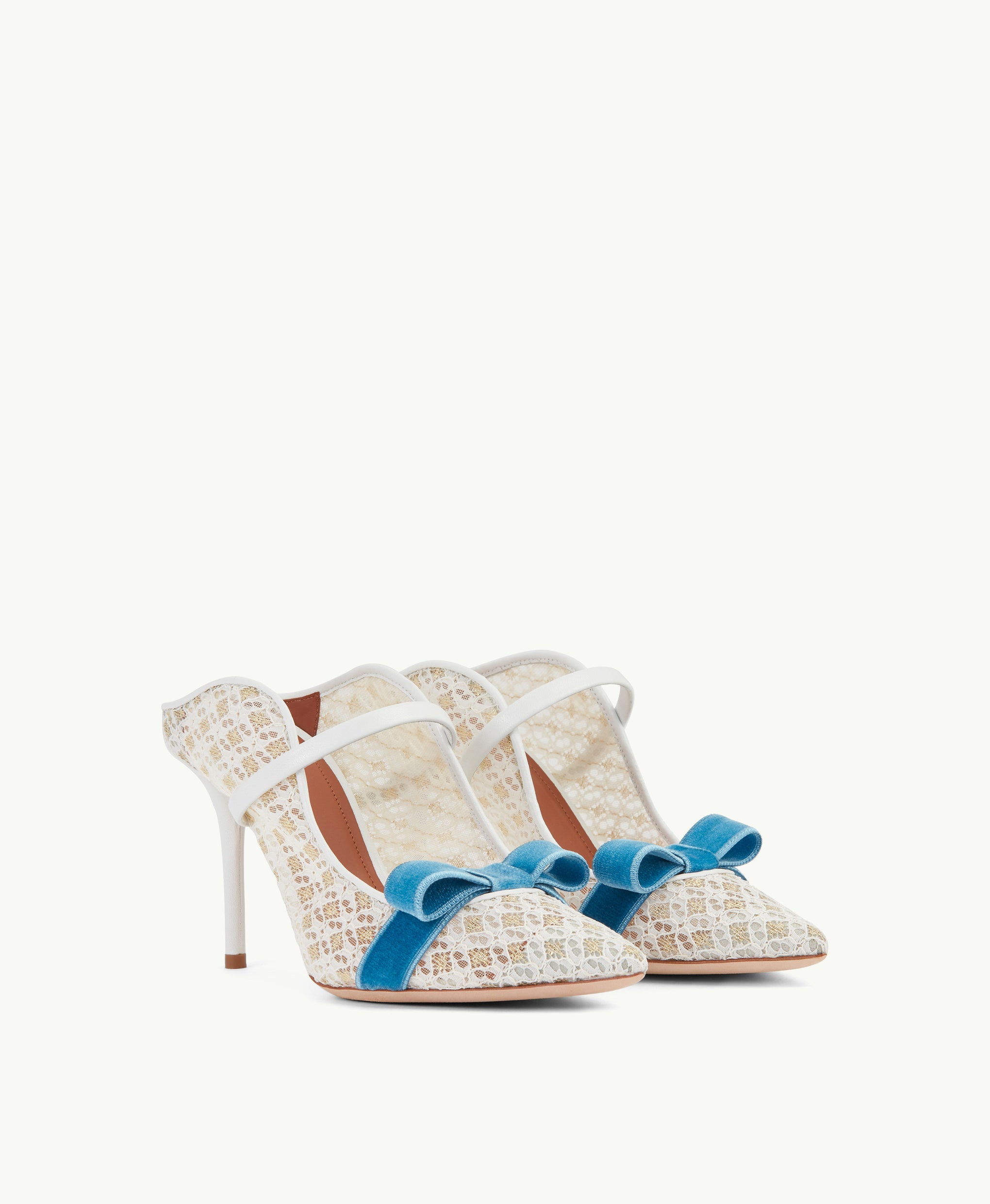 Women's White Mesh Heeled Mule with Velvet Bow Malone Souliers