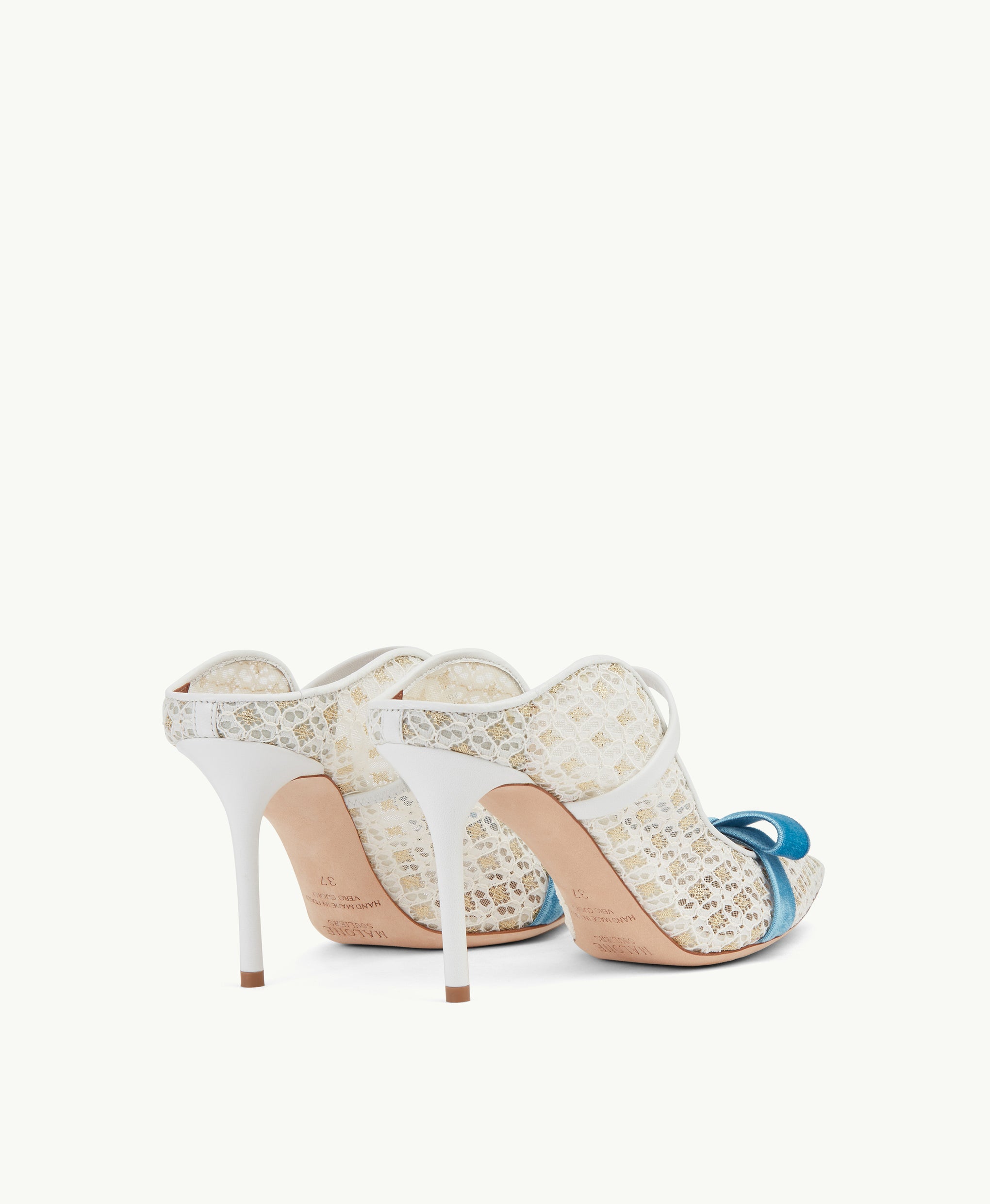 Women's White Mesh Heeled Mule with Velvet Bow Malone Souliers
