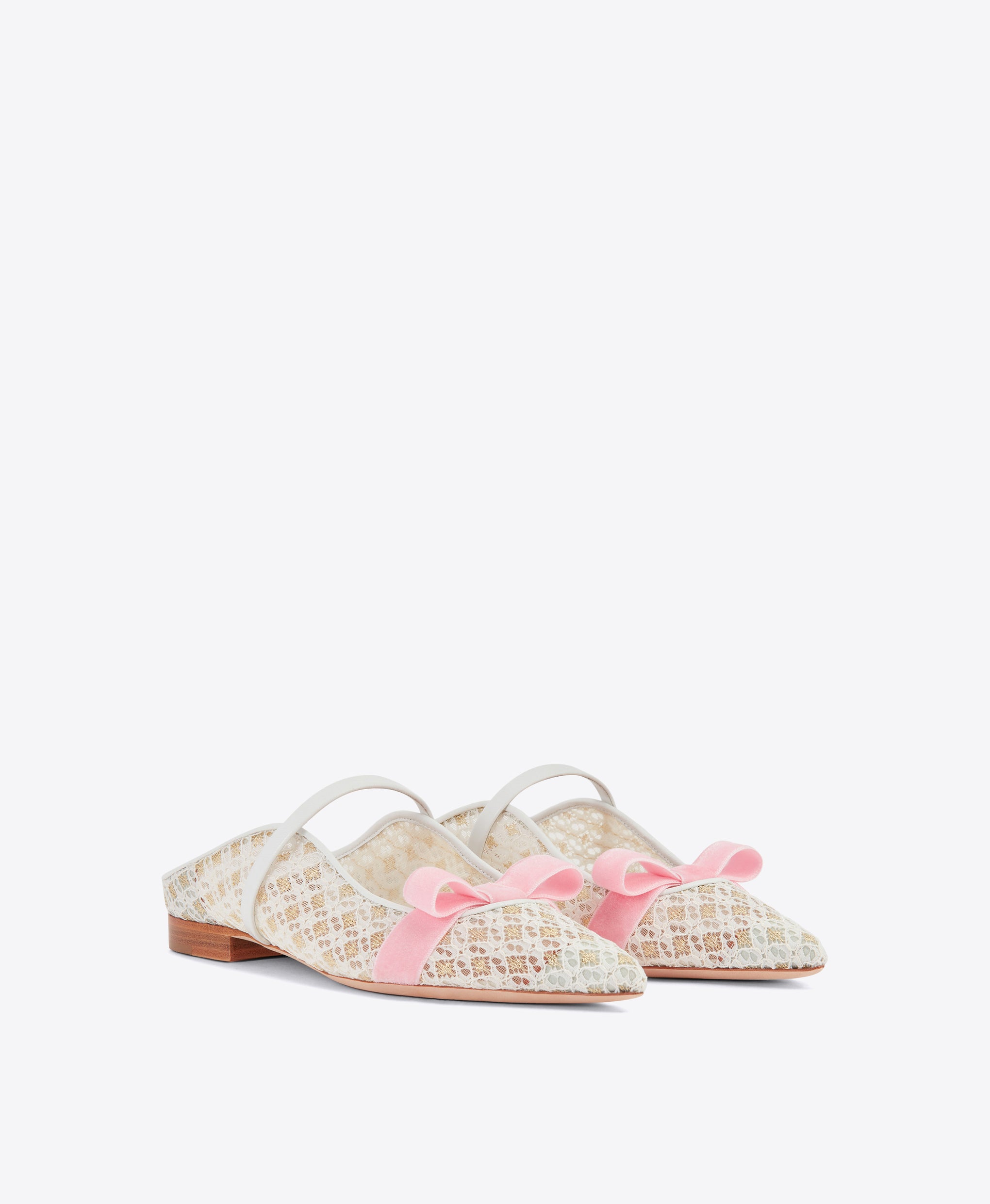 Women's White Mesh Flat with Velvet Bow Malone Souliers