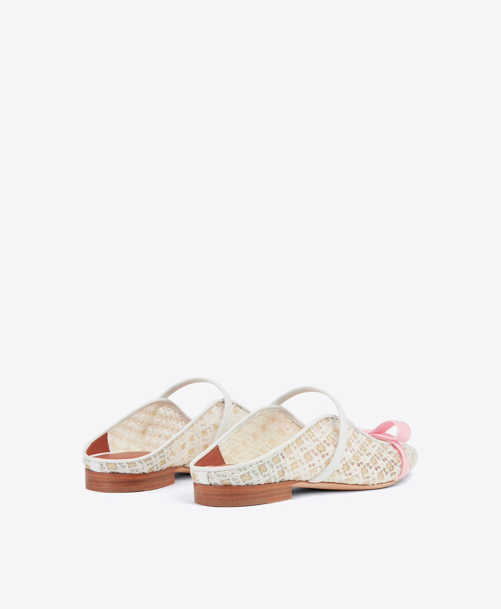 Women's White Mesh Flat with Velvet Bow Malone Souliers