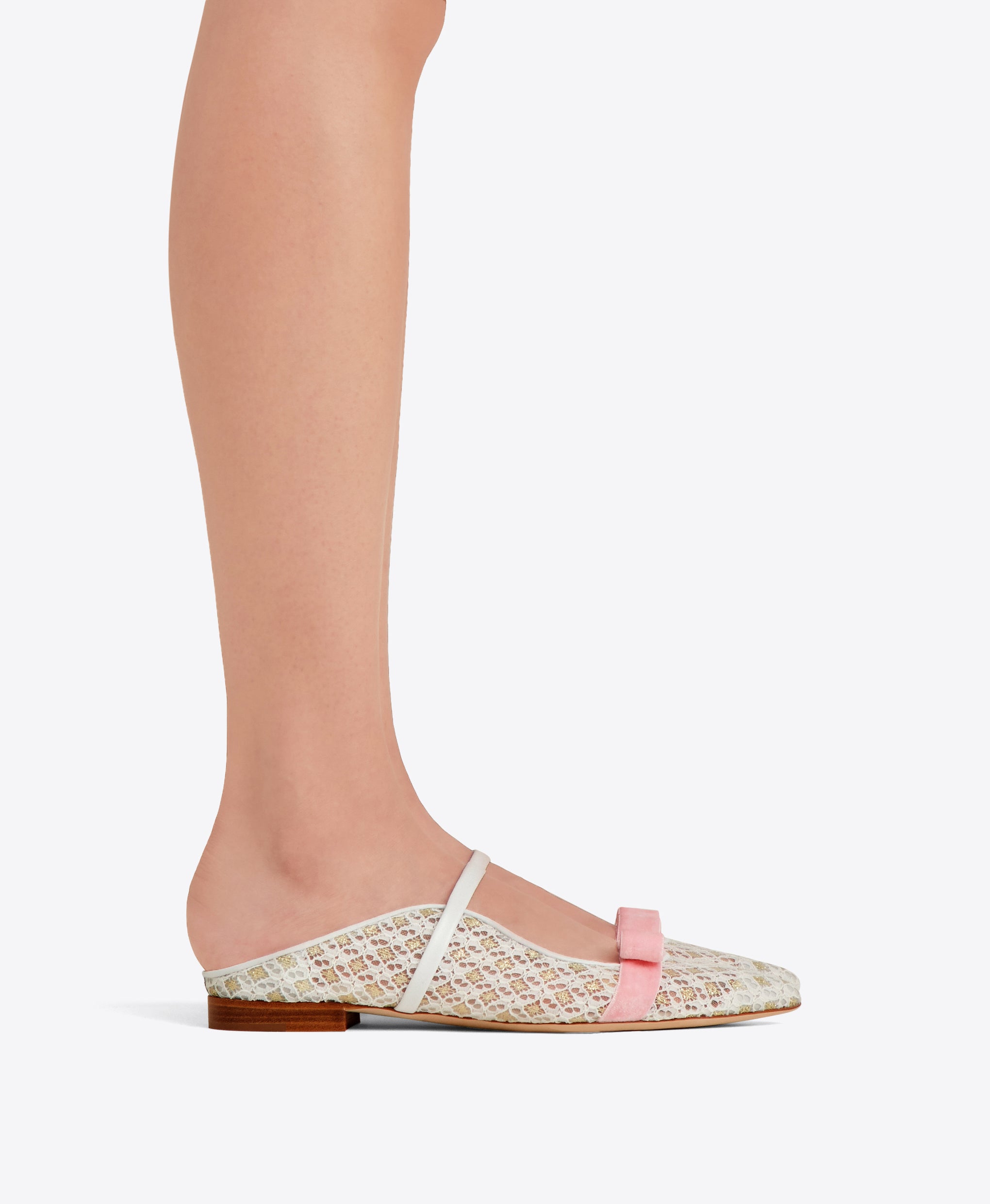 Women's White Mesh Flat with Velvet Bow Malone Souliers