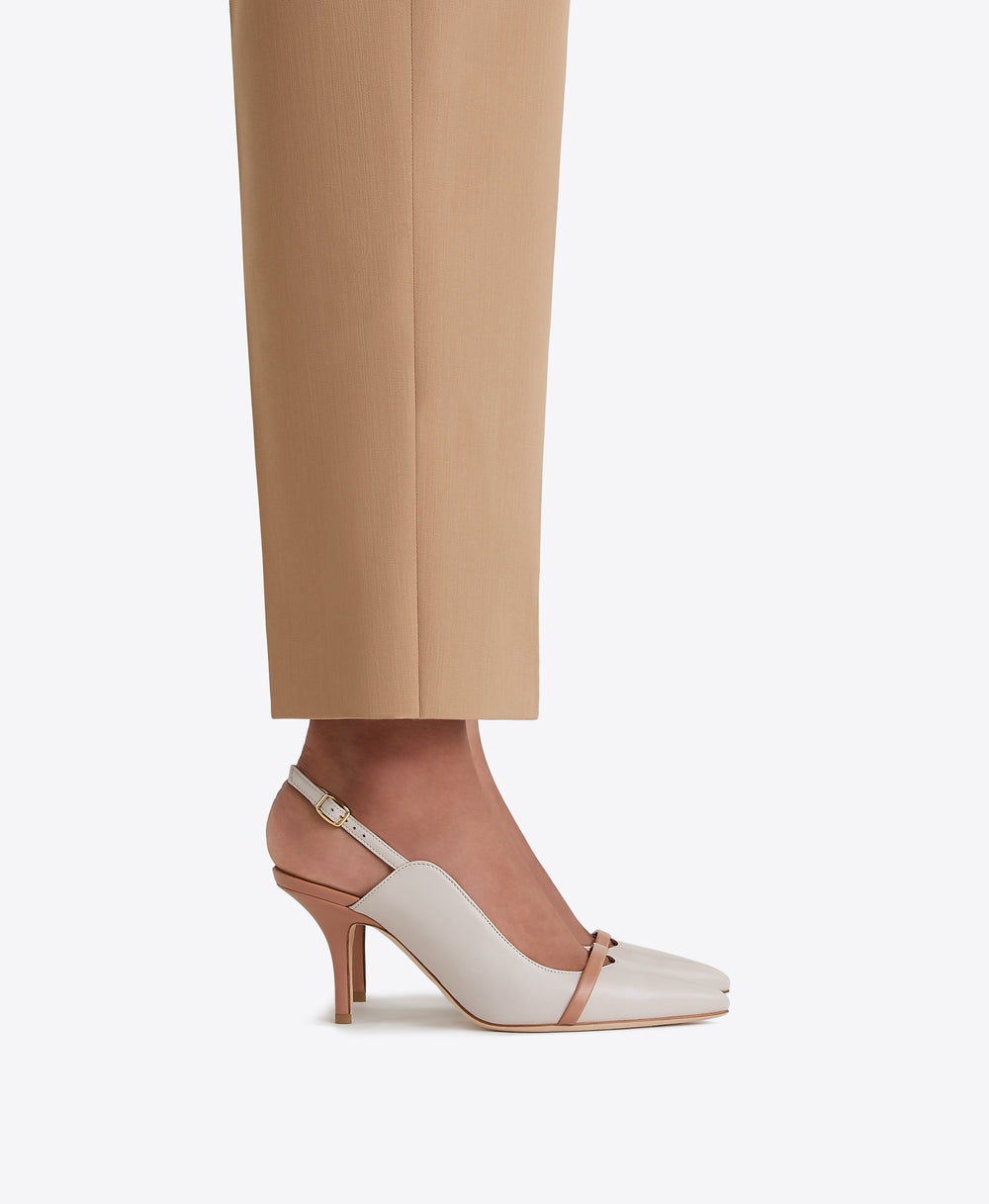 Women's Cream Leather High Heel Slingbacks Malone Souliers