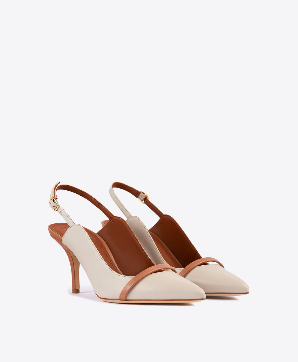 Women's Cream Leather High Heel Slingbacks Malone Souliers