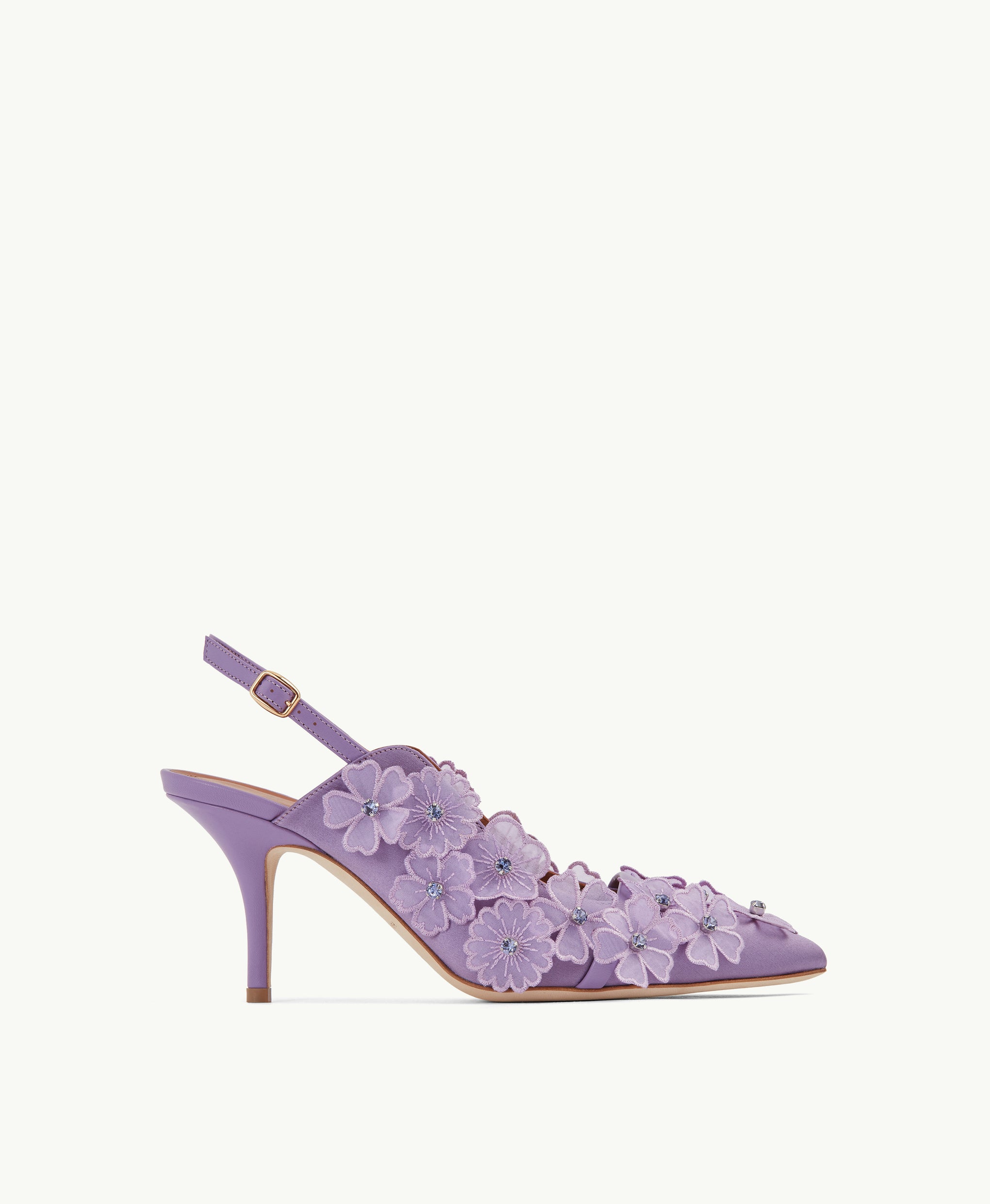 Women's Purple Embellished Satin Slingback Heel Malone Souliers