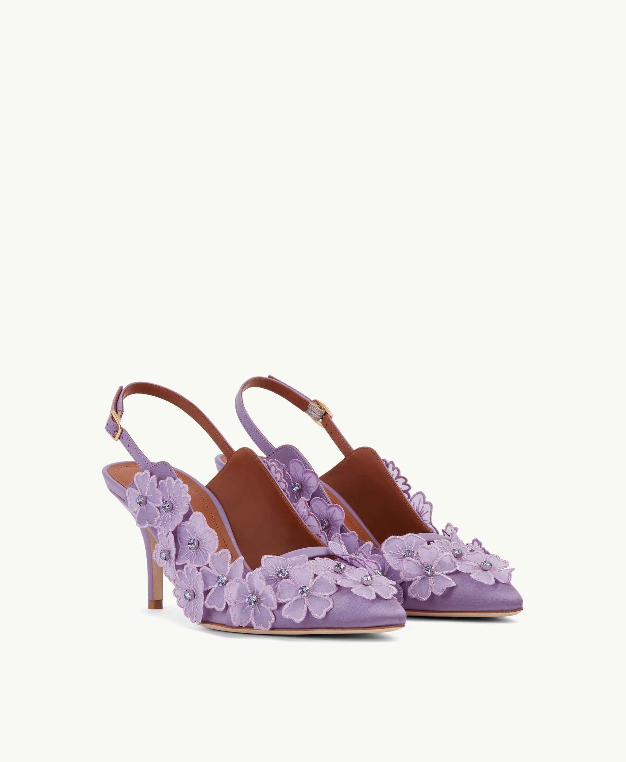 Women's Purple Embellished Satin Slingback Heel Malone Souliers