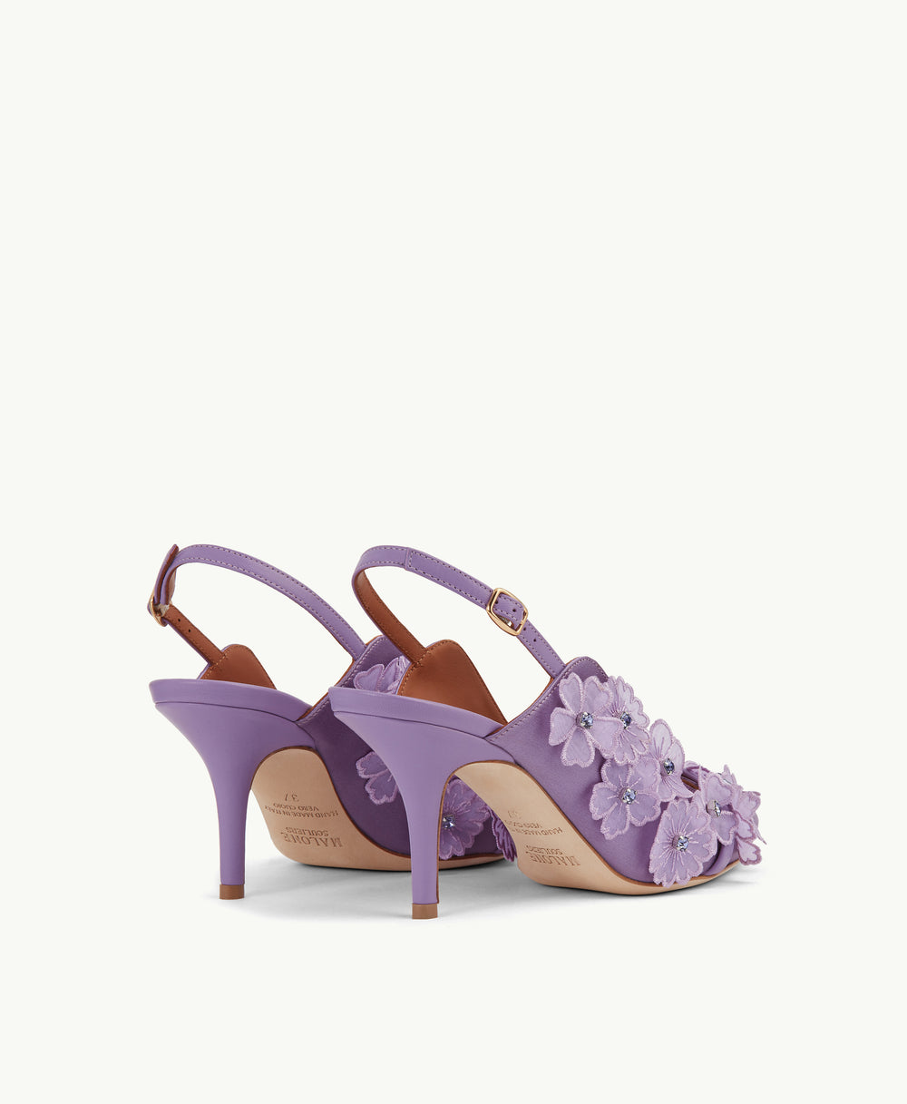 Women's Purple Embellished Satin Slingback Heel Malone Souliers