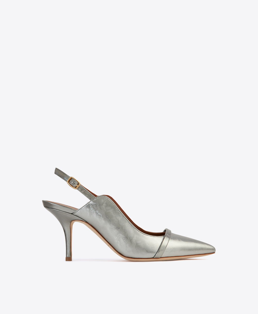 Women's Silver Leather Slingback Heels Malone Souliers