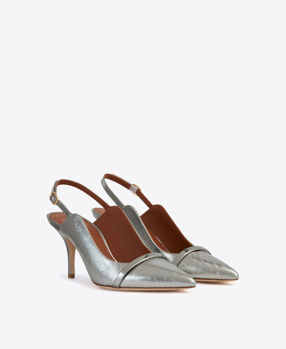 Women's Silver Leather Slingback Heels Malone Souliers