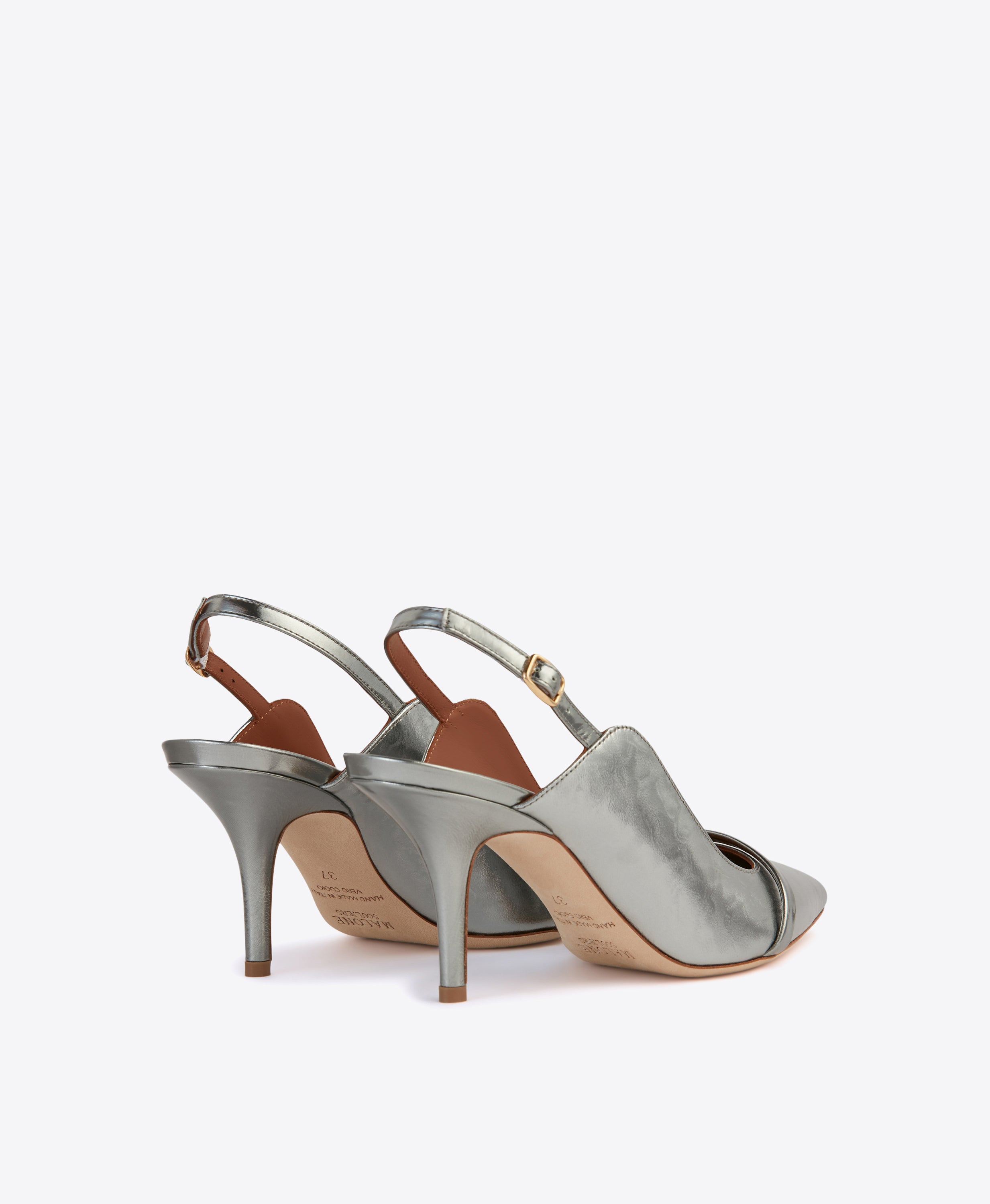 Marion 70mm Silver Leather Slingback Heel | Malone Souliers