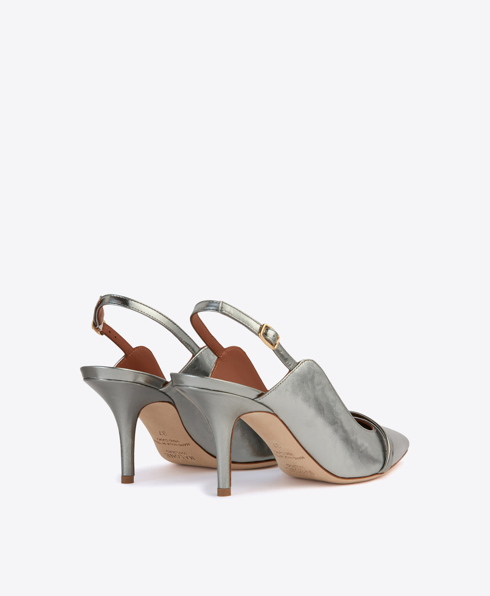Women's Silver Leather Slingback Heels Malone Souliers