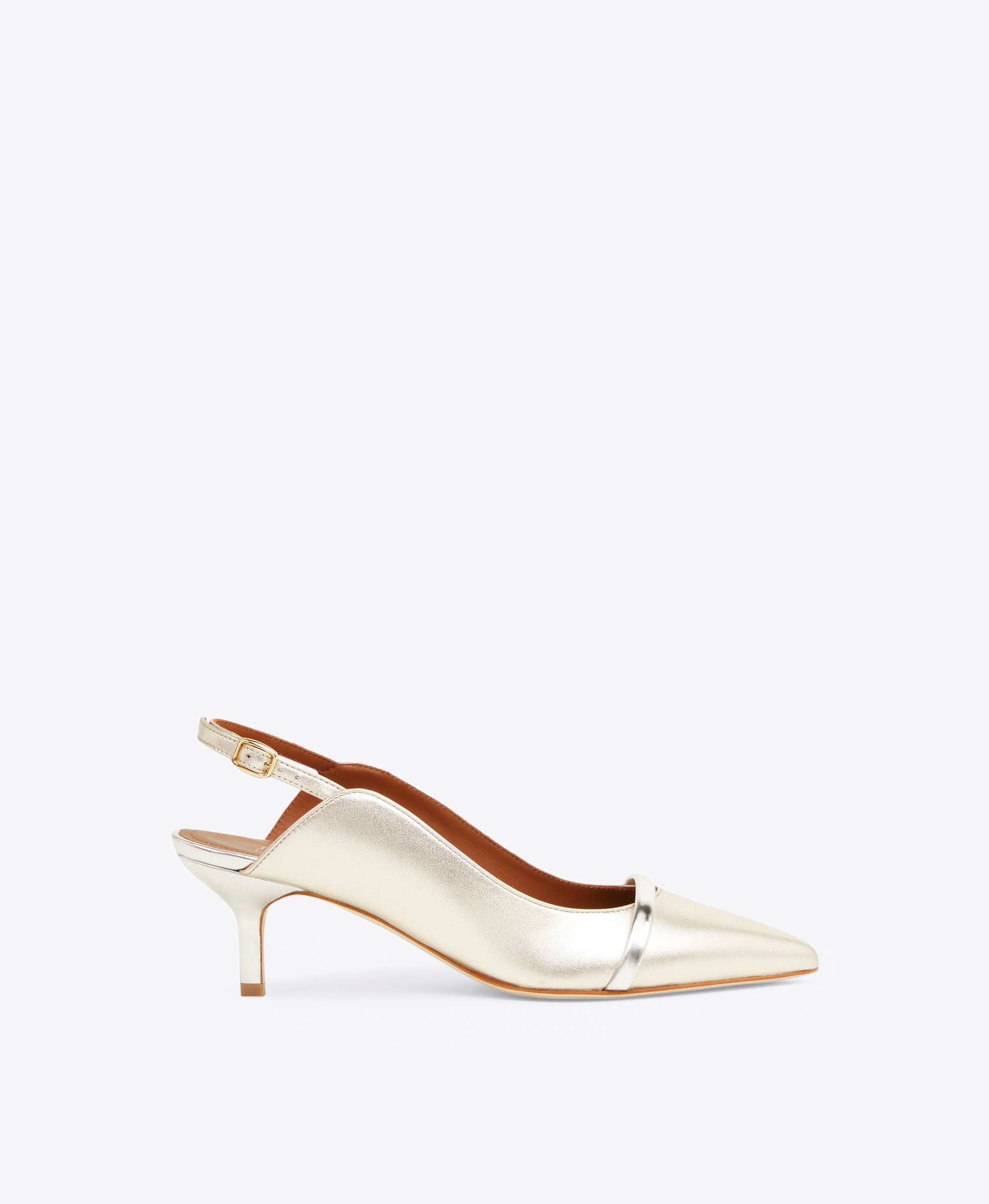 Women's Metallic Silver Leather Pointed Toe Pumps with Kitten Heel Malone Souliers