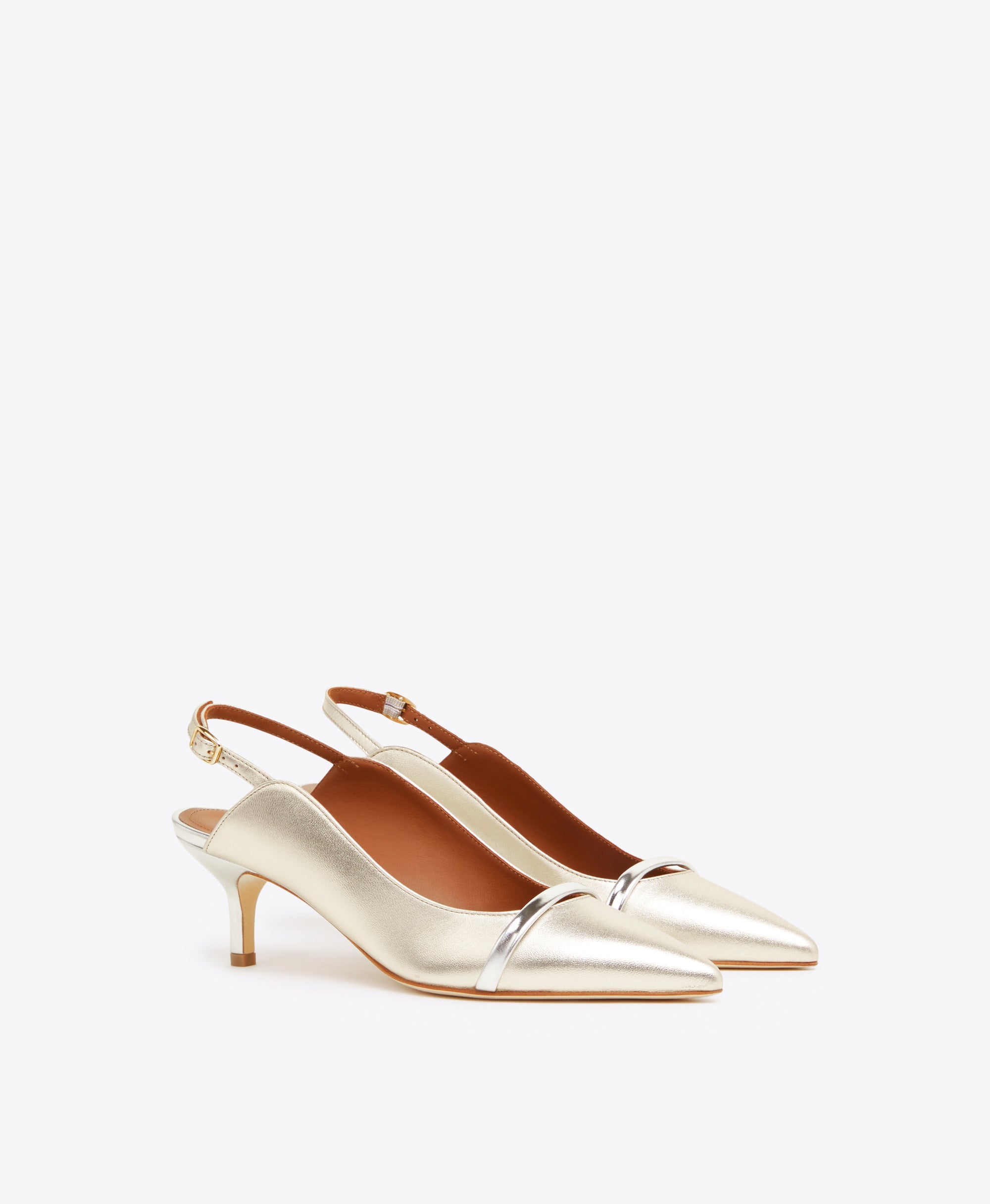 Women's Metallic Silver Leather Pointed Toe Pumps with Kitten Heel Malone Souliers
