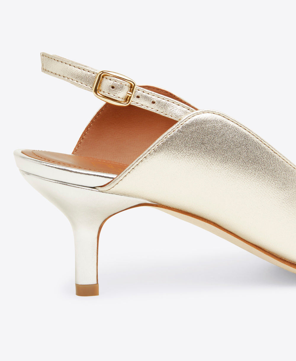 Women's Metallic Silver Leather Pointed Toe Pumps with Kitten Heel Malone Souliers