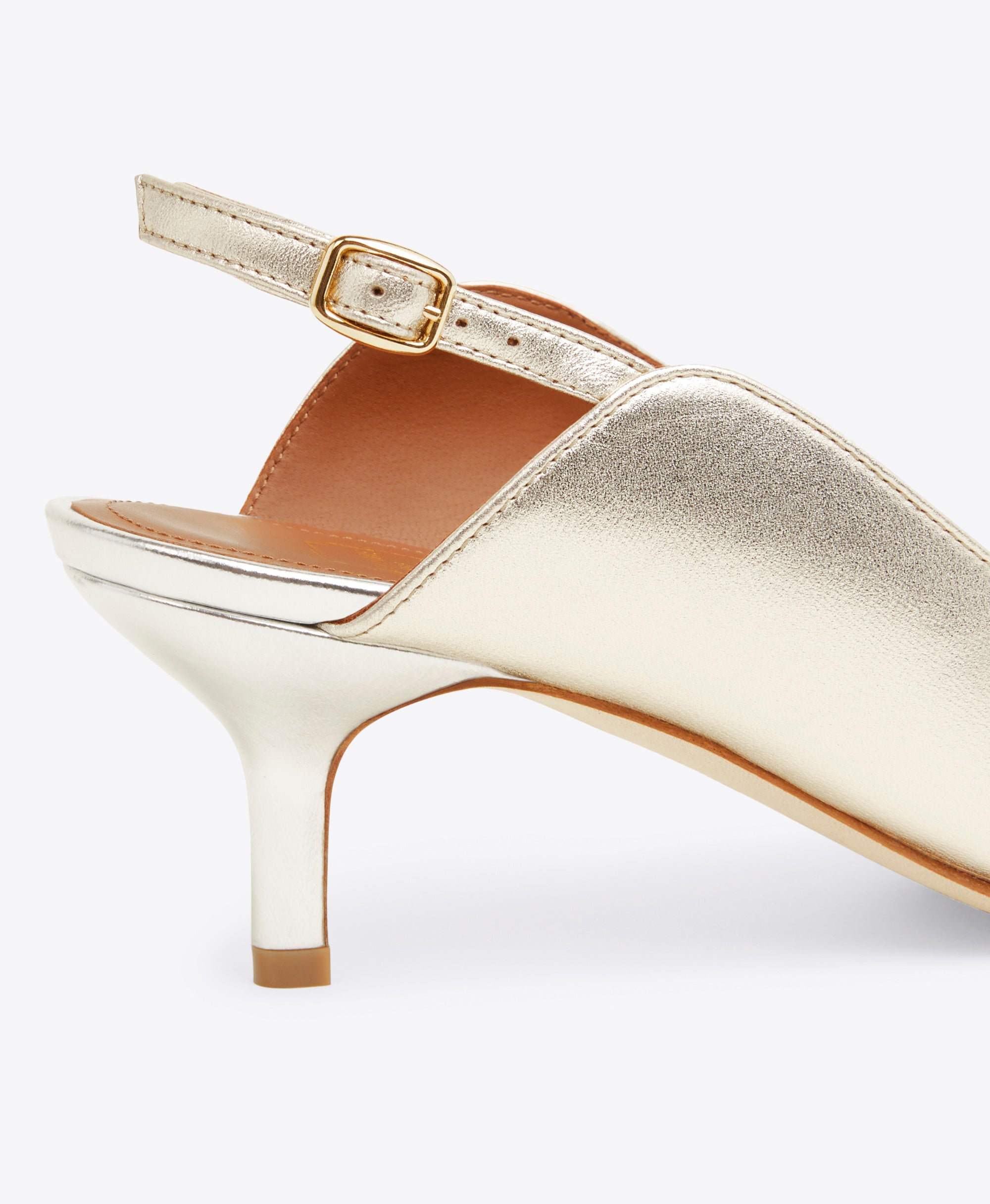 Women's Metallic Silver Leather Pointed Toe Pumps with Kitten Heel Malone Souliers