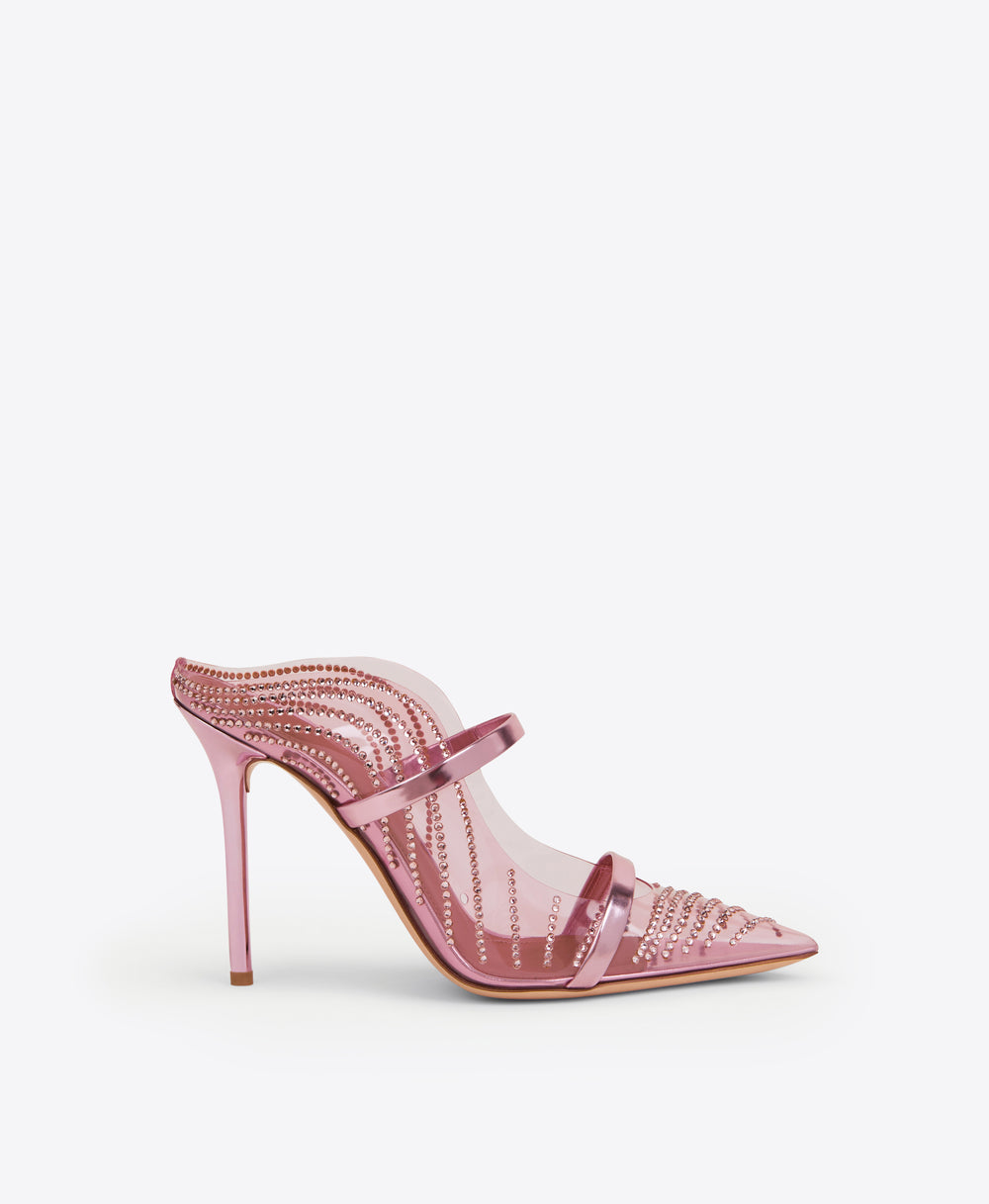 Malone Souliers Maureen 100mm Rose PVC Embellished Mules