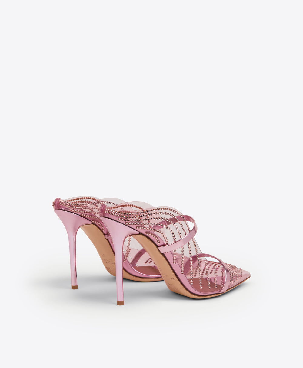 Malone Souliers Maureen 100mm Rose PVC Embellished Mules