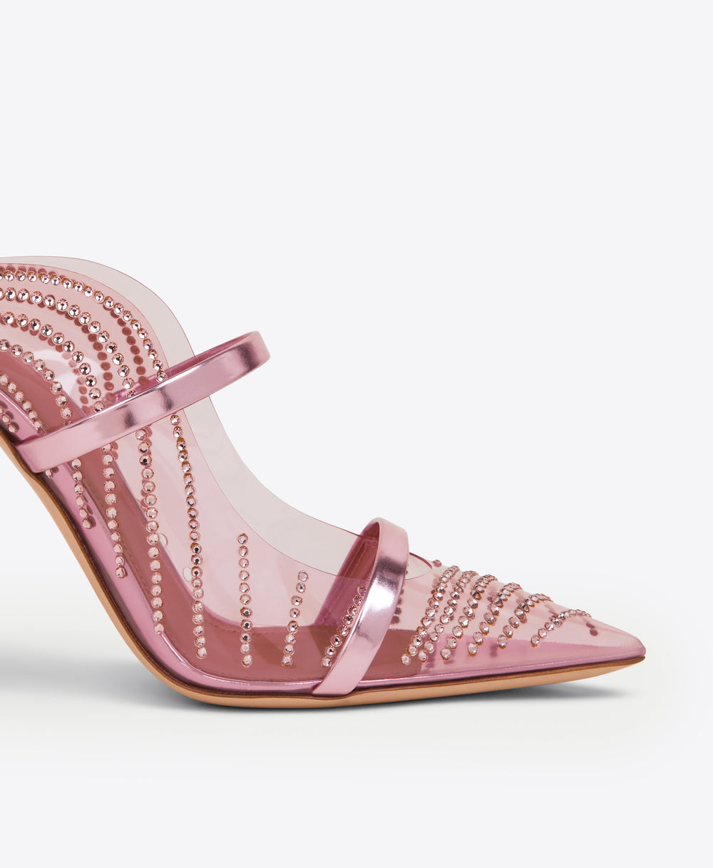 Malone Souliers Maureen 100mm Rose PVC Embellished Mules