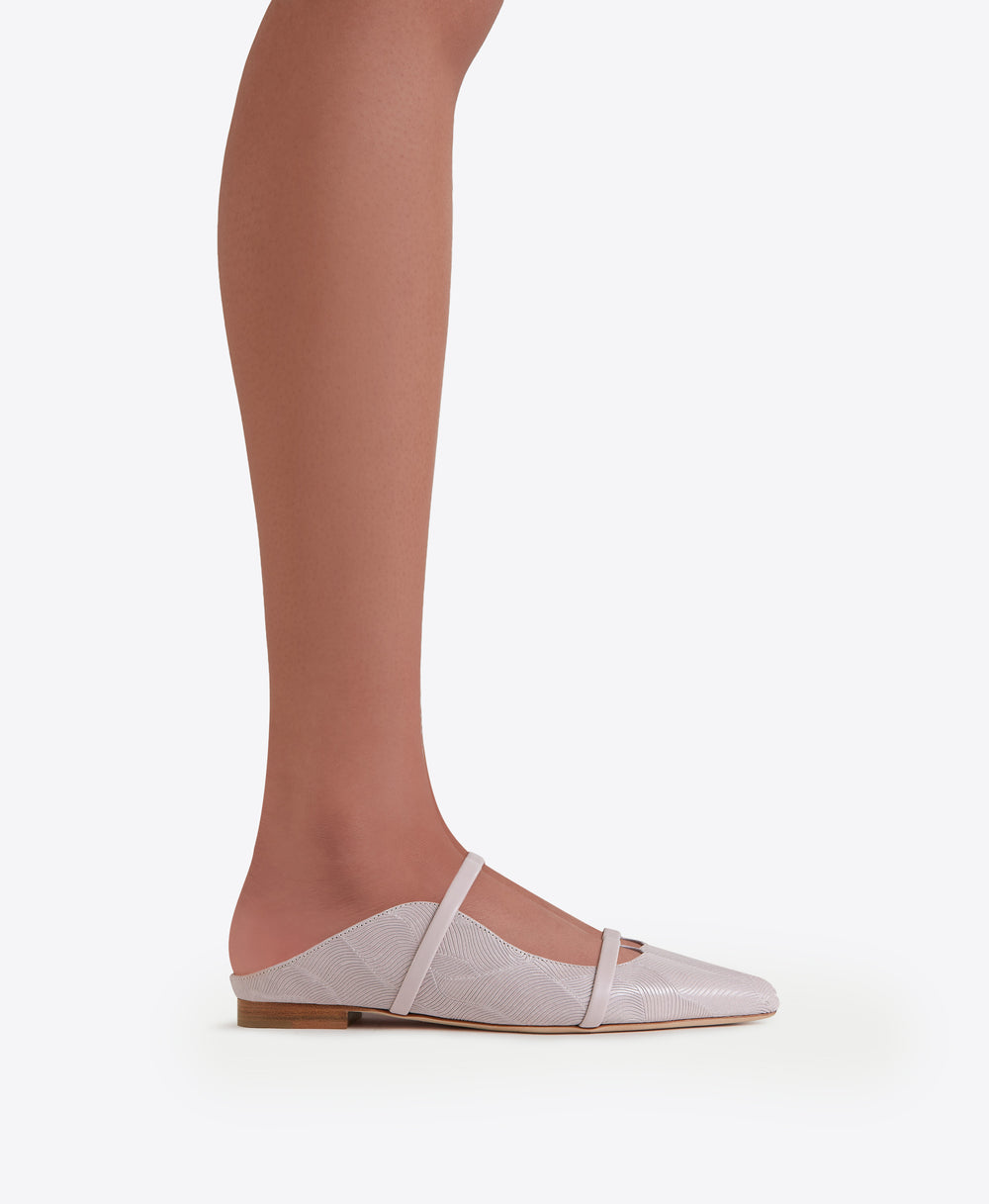 Women's Lilac Embossed Leather Flat Mules Malone Souliers