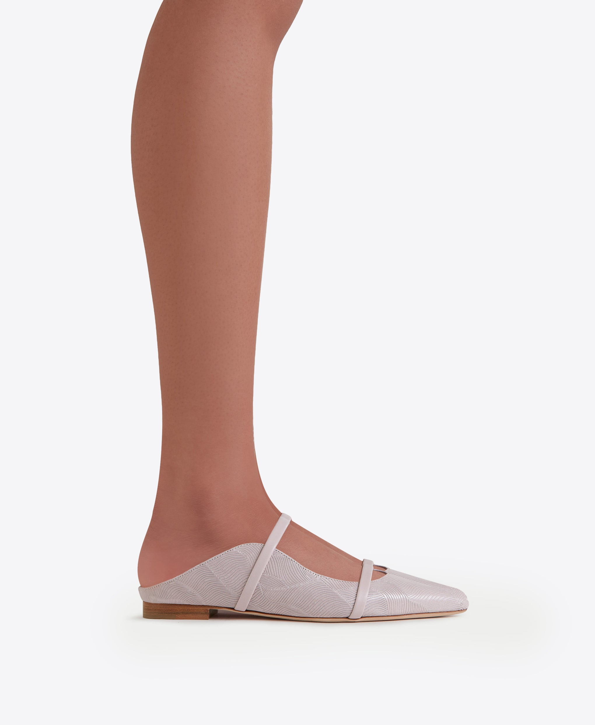 Women's Lilac Embossed Leather Flat Mules Malone Souliers