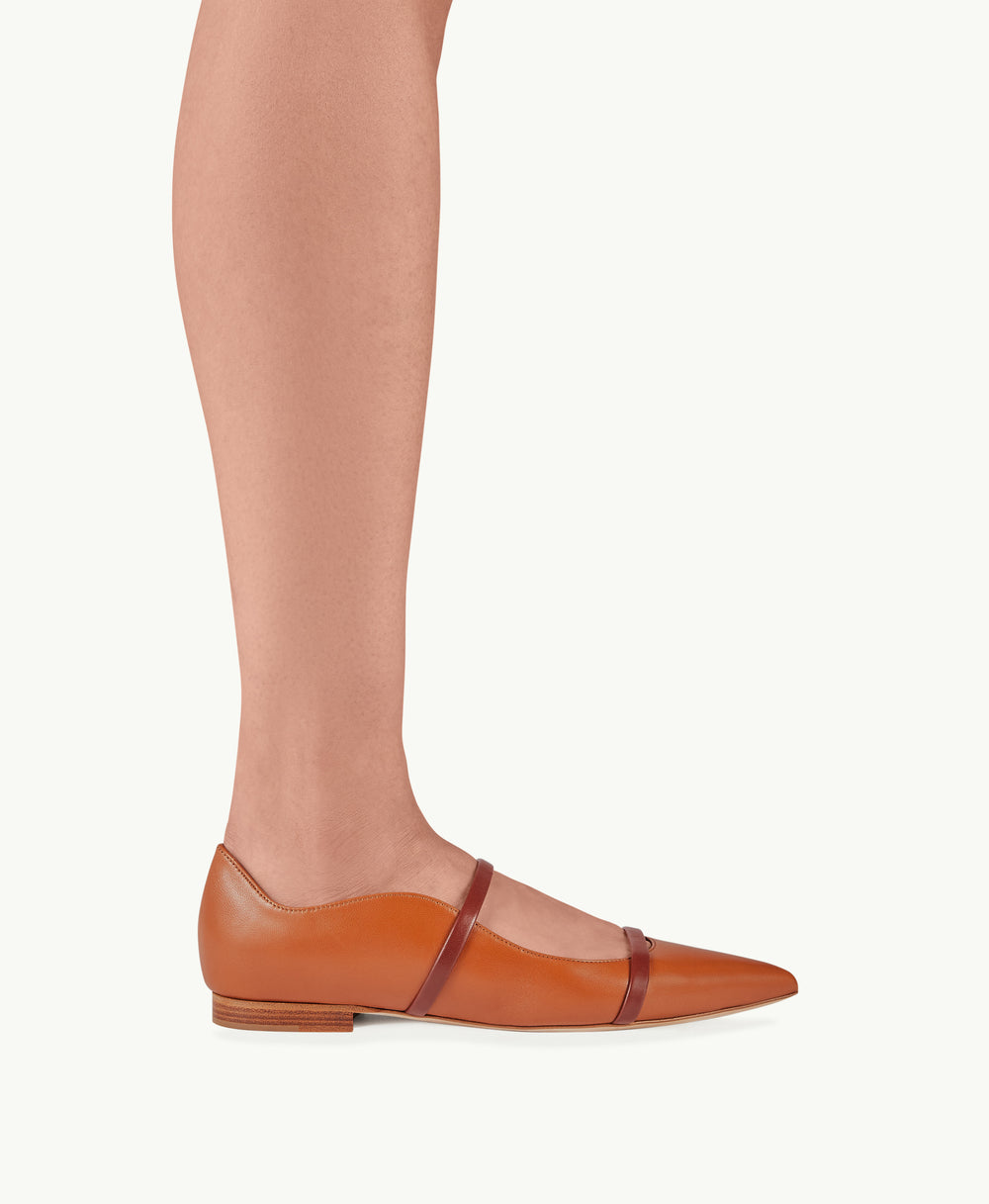 Women's Tan Leather Flat Pumps Malone Souliers