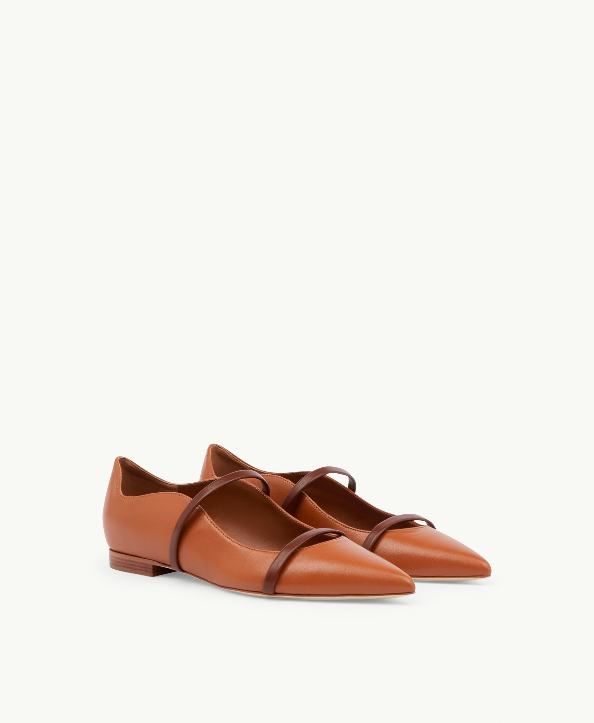 Women's Tan Leather Flat Pumps Malone Souliers