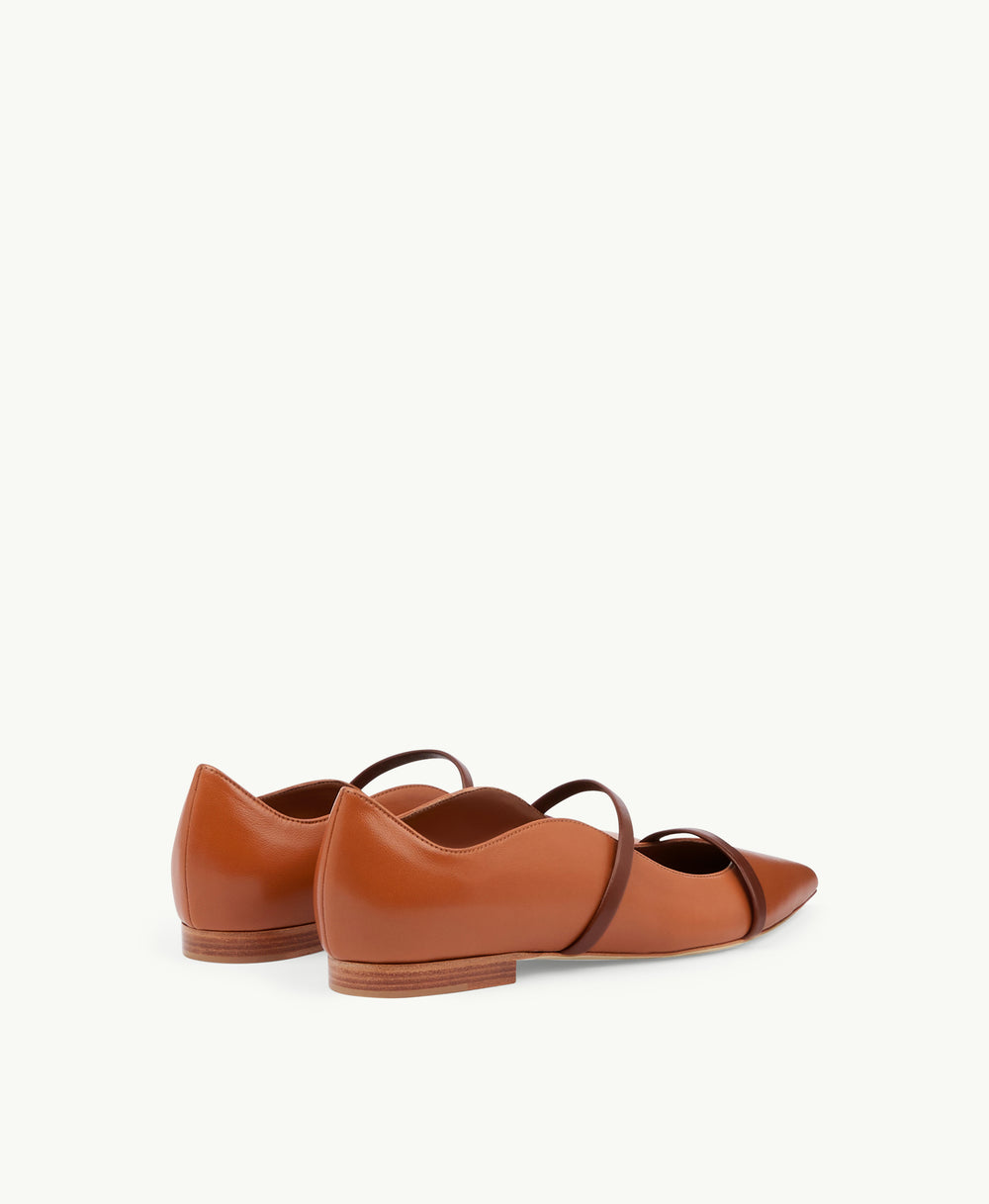 Women's Tan Leather Flat Pumps Malone Souliers