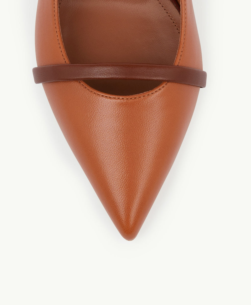 Women's Tan Leather Flat Pumps Malone Souliers