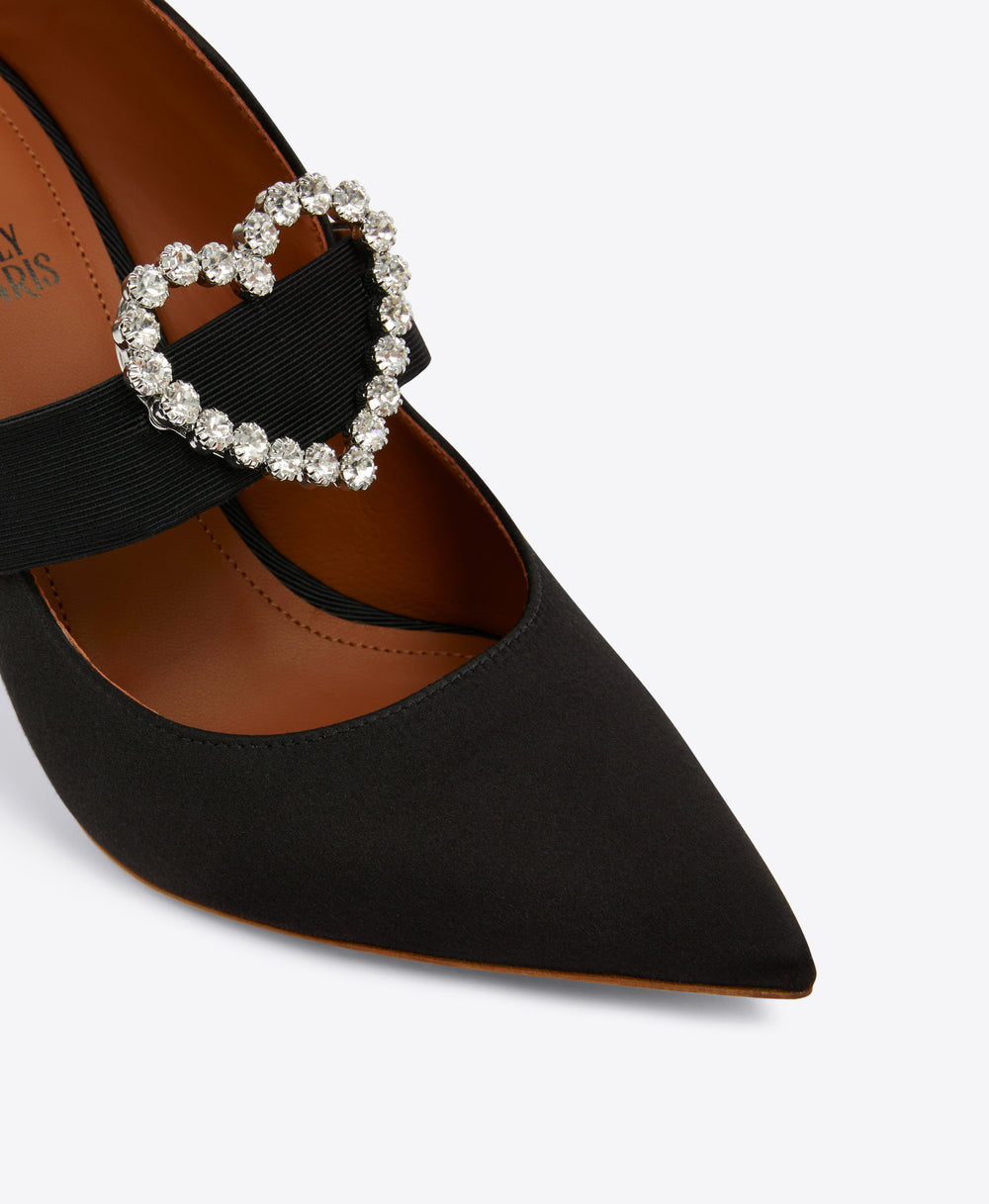 Women's Black Satin Crystal Stiletto Mules Malone Souliers