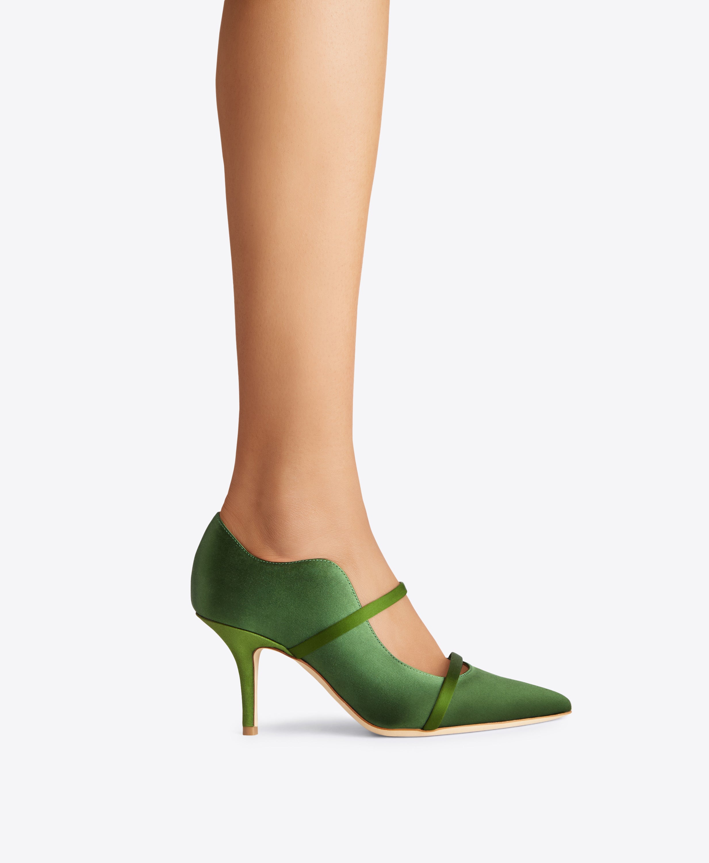 Maureen 70 Green Satin Heeled Pumps