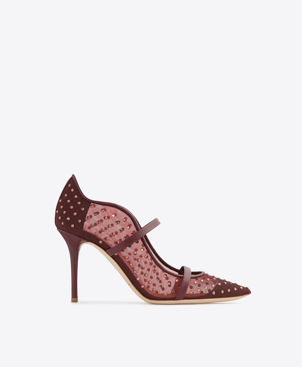 Women's Embellished Burgundy Mesh Pumps Malone Souliers