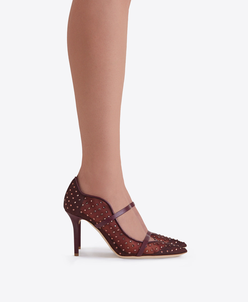Women's Embellished Burgundy Mesh Pumps Malone Souliers