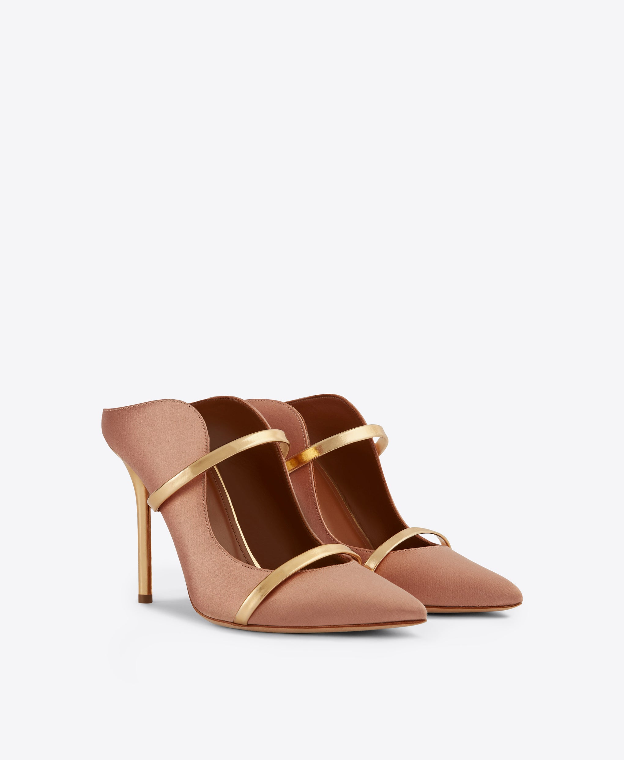 Women's Blush Pink Satin Heeled Mules With Pointed Toe Malone Souliers