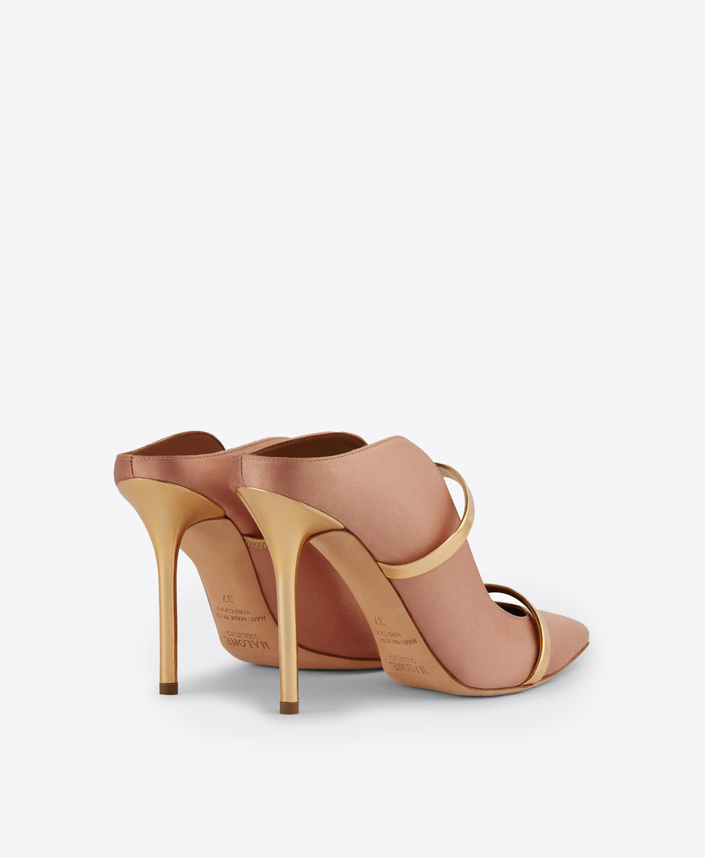 Women's Blush Pink Satin Heeled Mules With Pointed Toe Malone Souliers