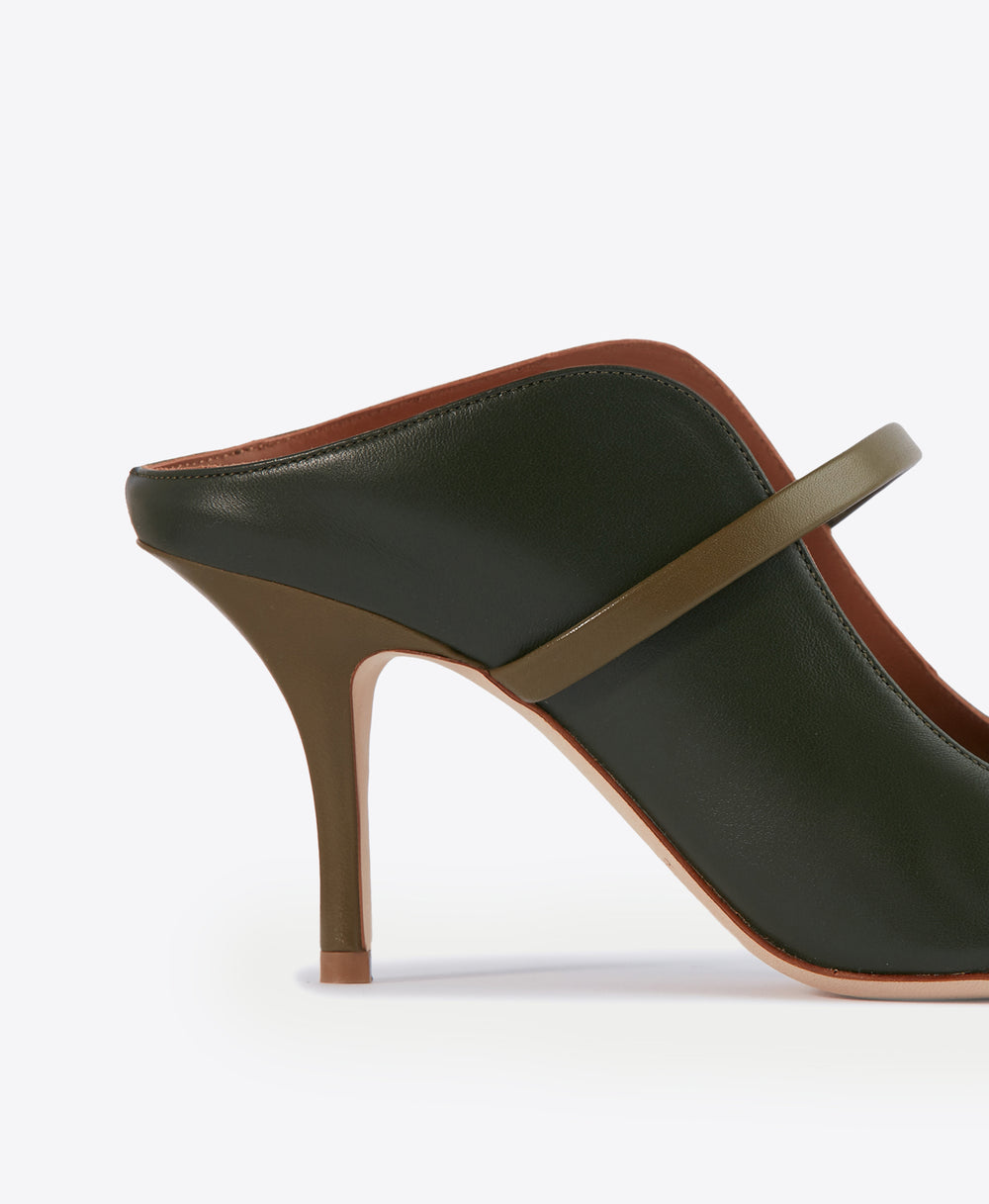 Women's Green Leather Heeled Mules with Stiletto Heel Malone Souliers