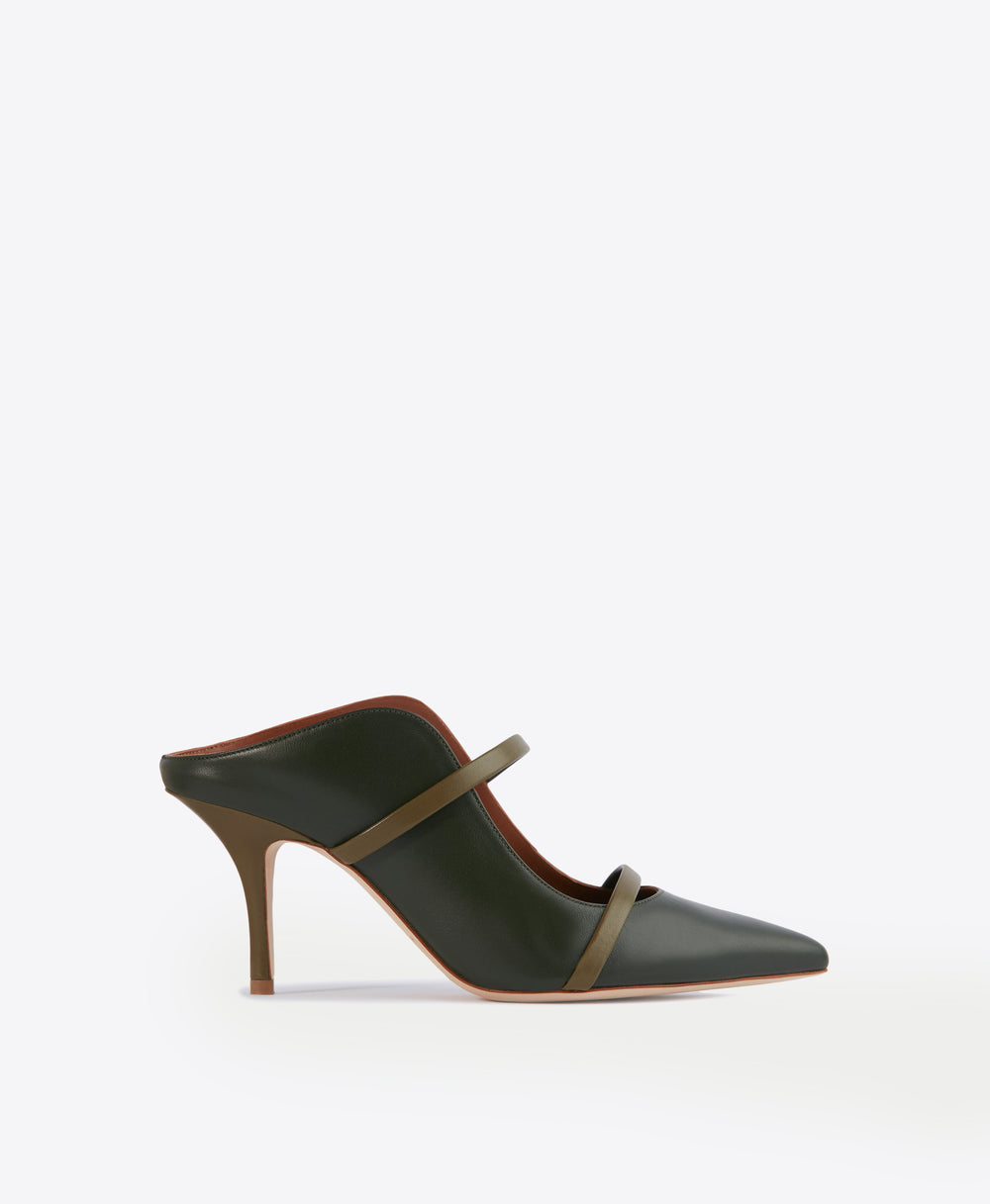 Women's Green Leather Heeled Mules with Stiletto Heel Malone Souliers