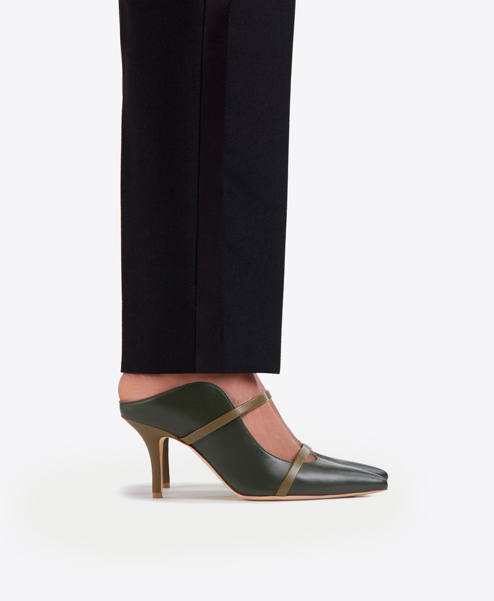 Women's Green Leather Heeled Mules with Stiletto Heel Malone Souliers