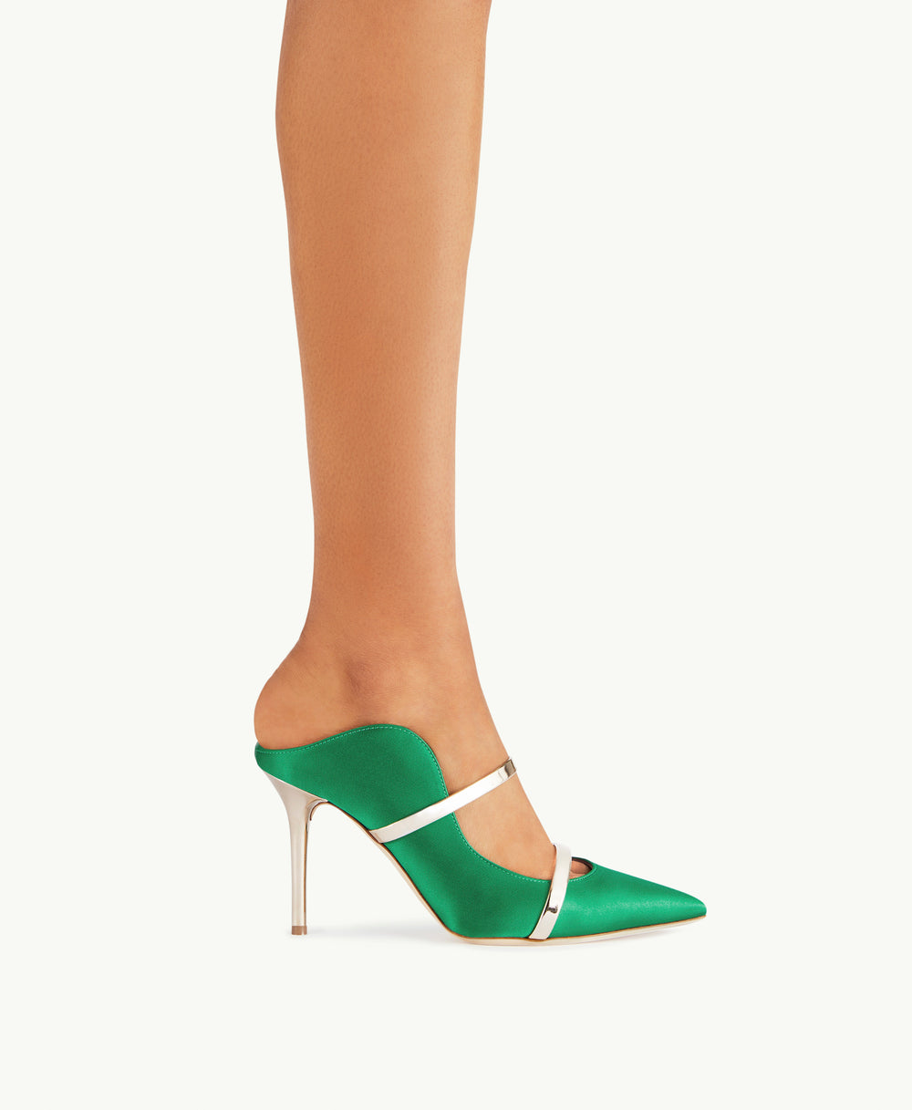 Women's Emerald Satin Stiletto Heel Mules Malone Souliers